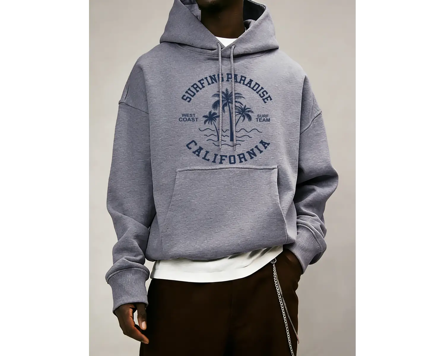 Sörf Cenneti Kaliforniya Baskılı Kapüşonlular Erkek Cep Yumuşak Giysiler Polar Gevşek Üstler