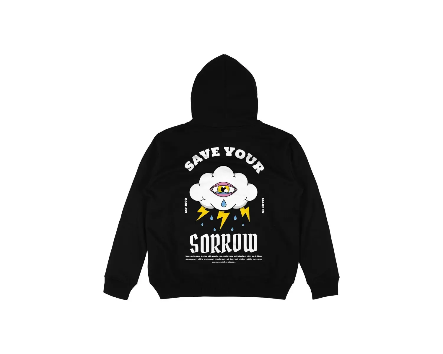 Sorrow Siyah Oversize Unisex Kapüşonlu Sweatshirt Hoodie