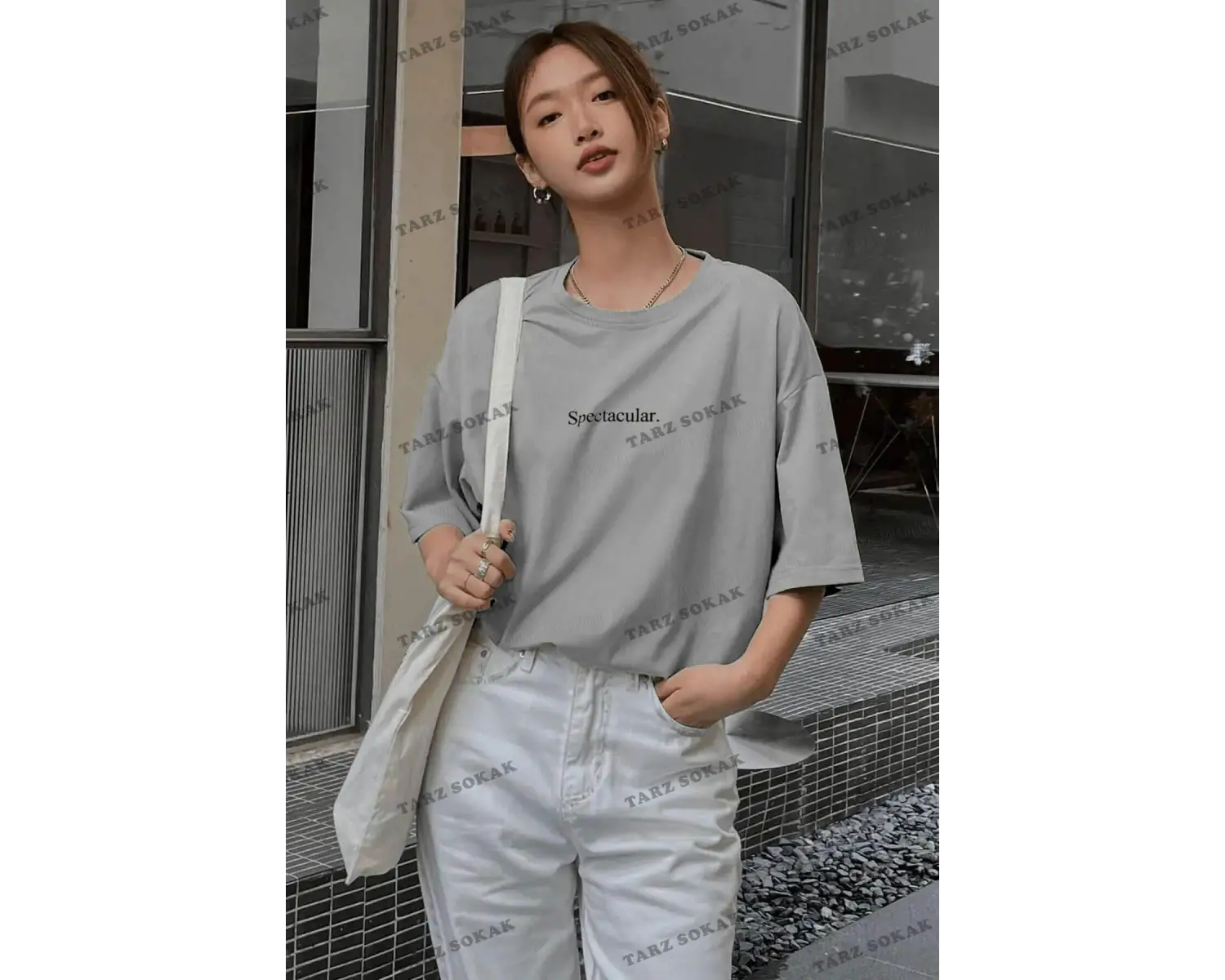 Spectacular Beyaz Oversize Salas Boyfriend Kadın