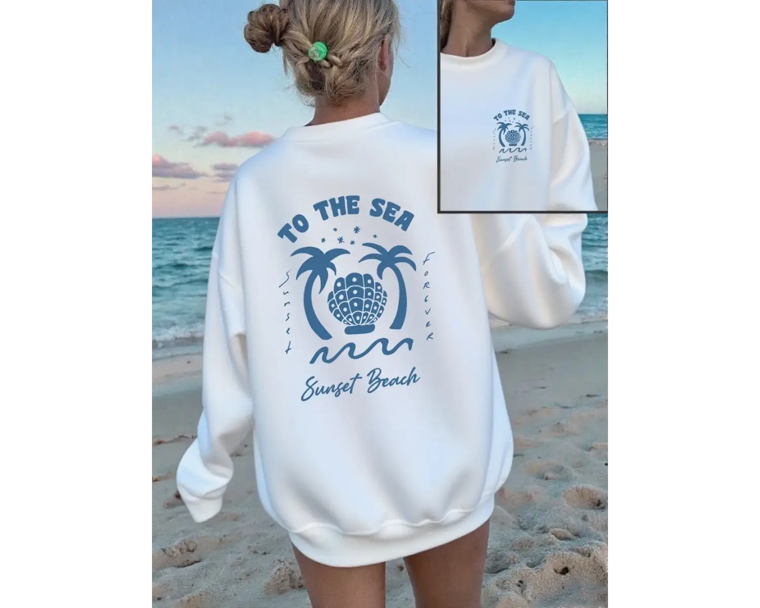 Sperm Balinası Mavi Baskılı Sweatshirt Kadın Polar Sıcak Bol Kapüşonlu Sweatshirt Bisiklet Ya