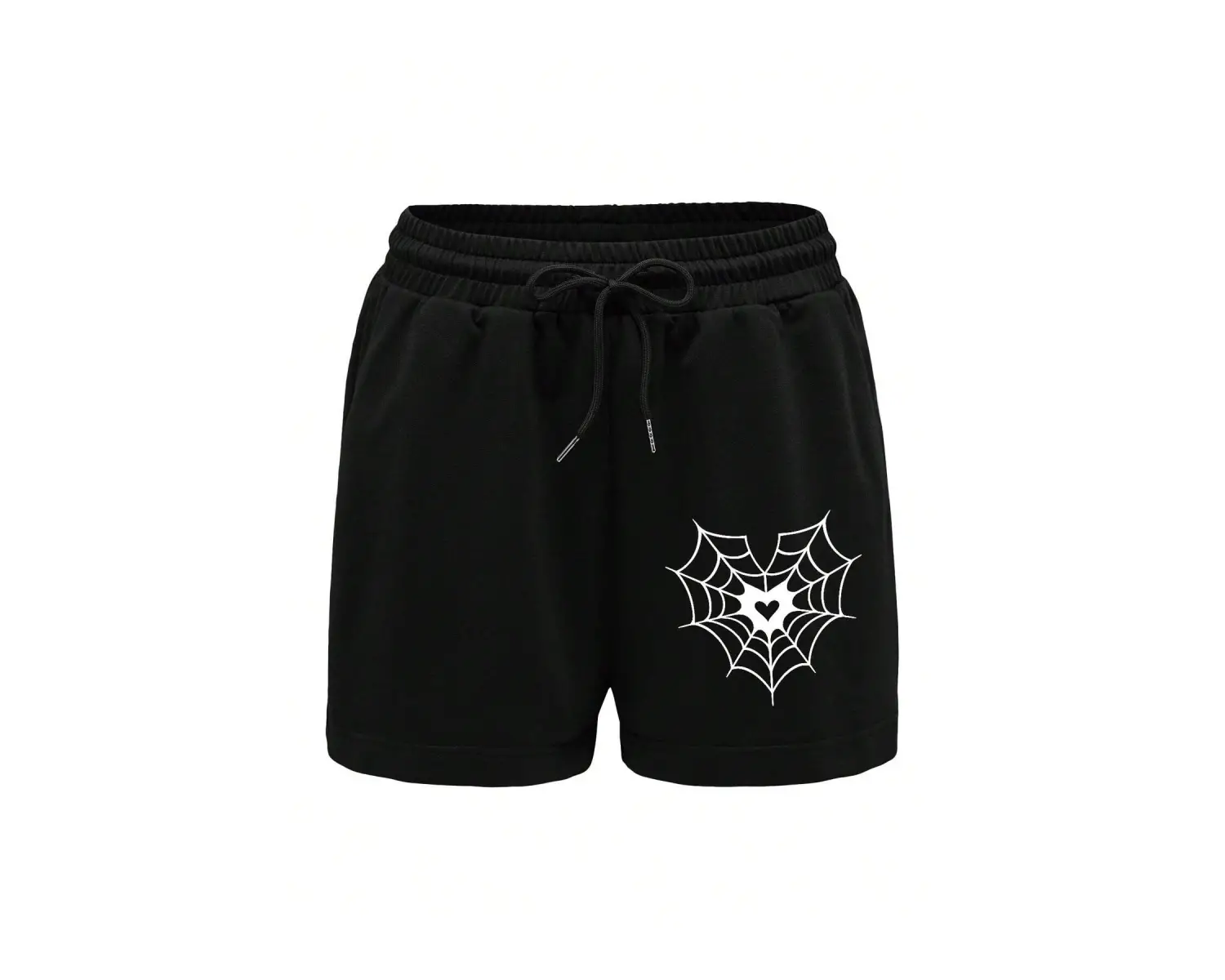 Spider Web & Heart Print Drawstring Waist Şort