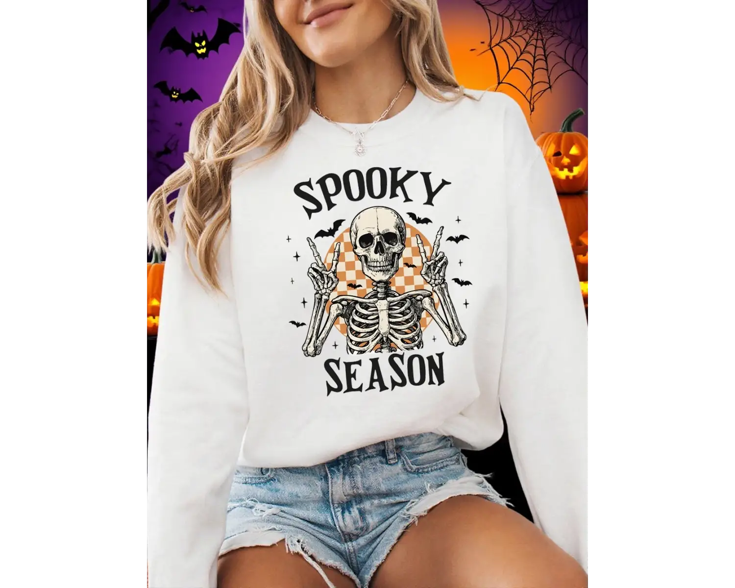 Spooky Mason İskelet Baskı Cadılar Bayramı Kazak Kadın Crewneck Sportif Kapüşonlular Gevşek P