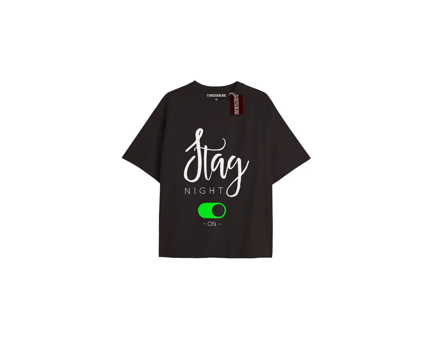 STAG NIGHT Unisex Oversize Yazılı Tshirt SİYAH