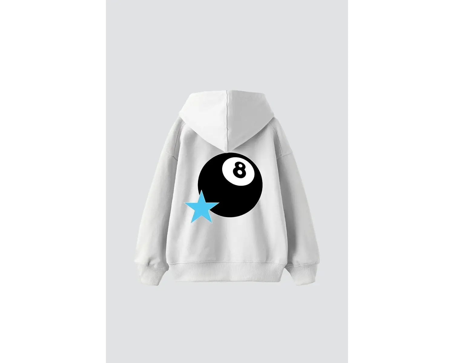 Star Eight Ball Baskılı Oversize Unisex Beyaz