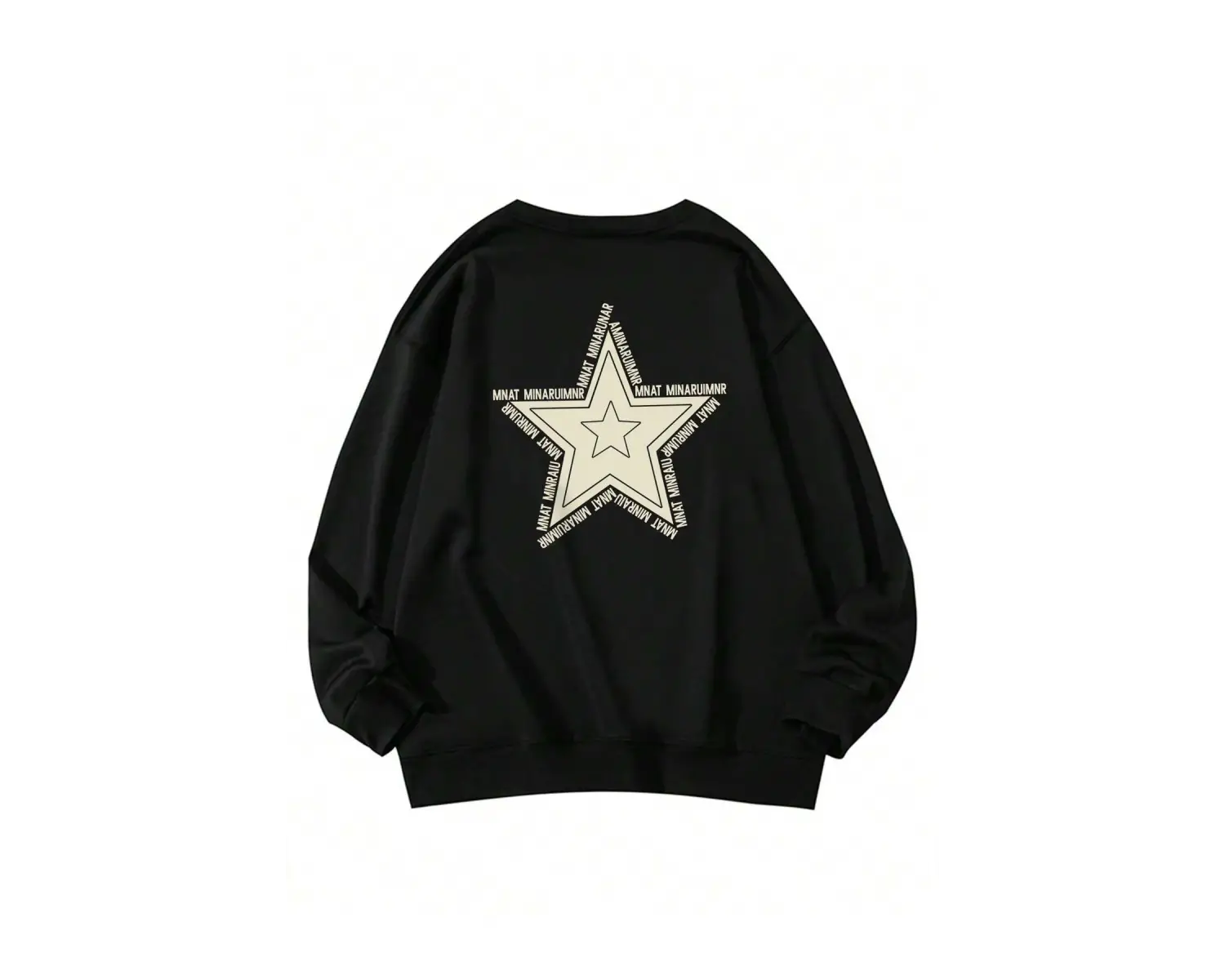 Star Pattern Drop Shoulder Oversized Pullover Siyah