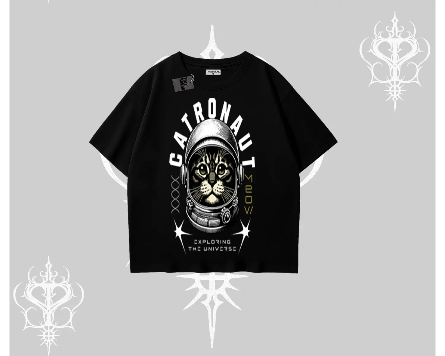 Stay Cool Kedi Baskılı Kayık Yaka Sweatshirt