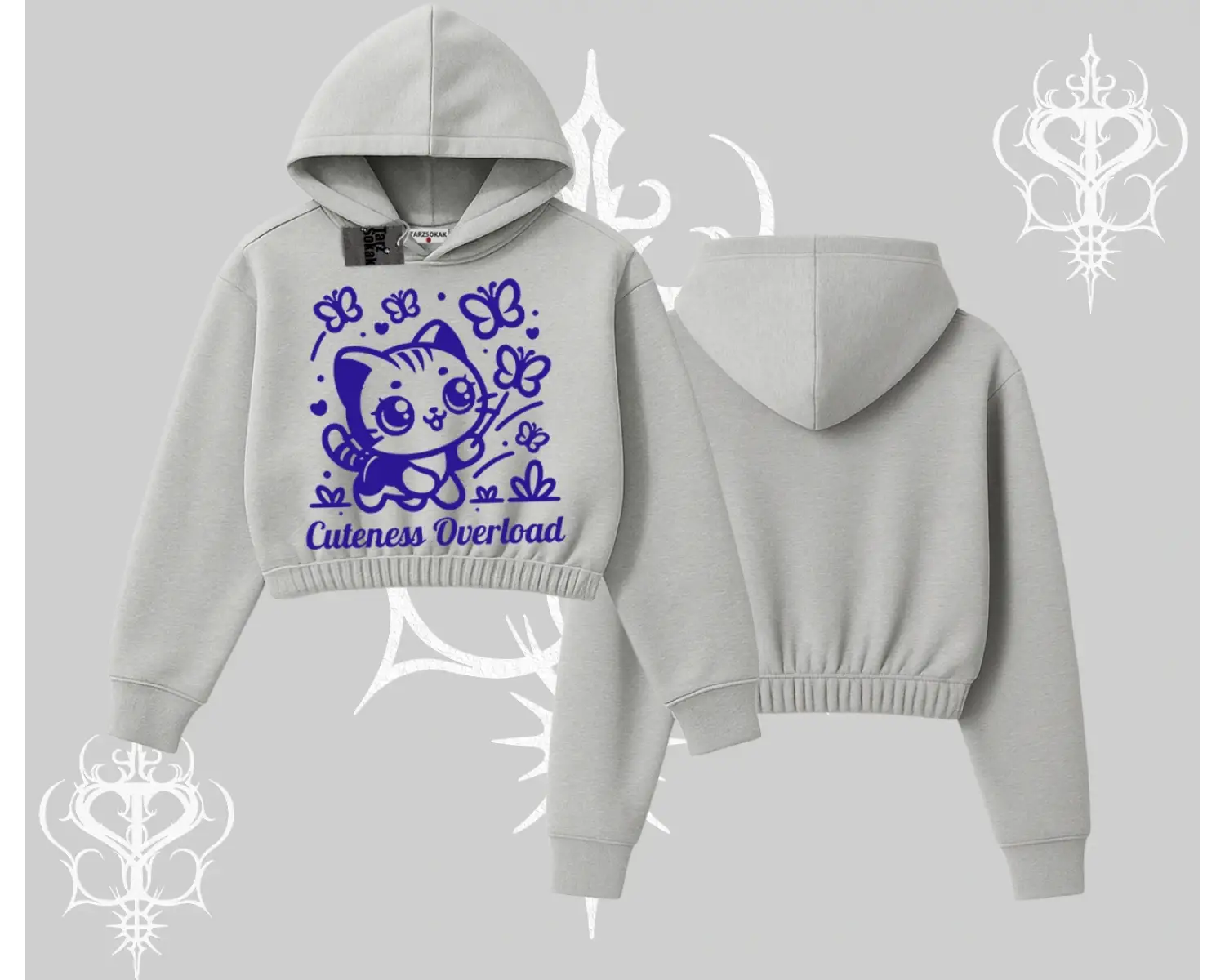 Stay Cool Kedi Baskılı Kayık Yaka Sweatshirt