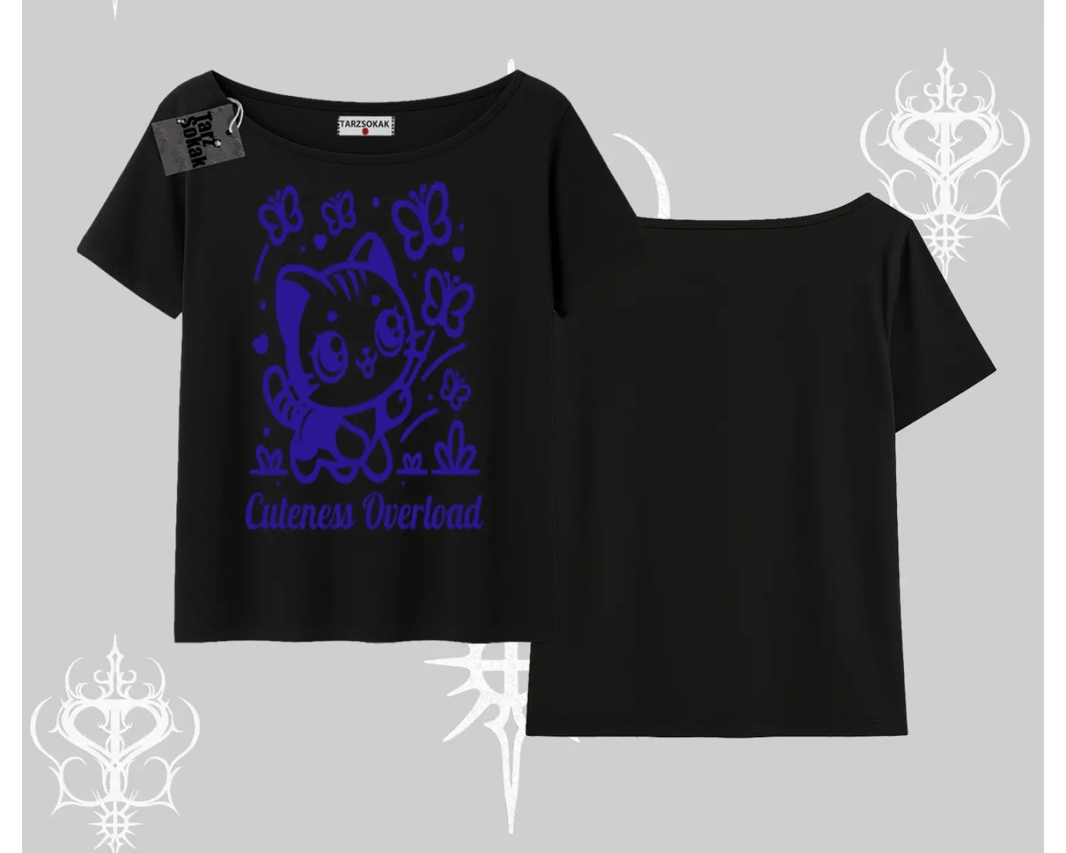 Stay Cool Kedi Baskılı Oversize Crop Tshirt