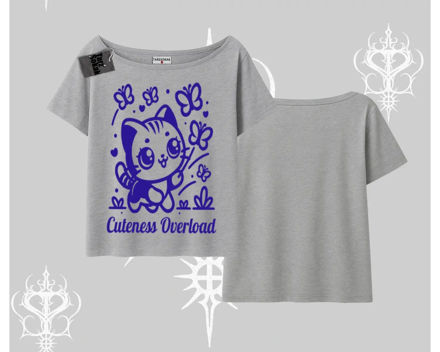 Stay Cool Kedi Baskılı Oversize Crop Tshirt