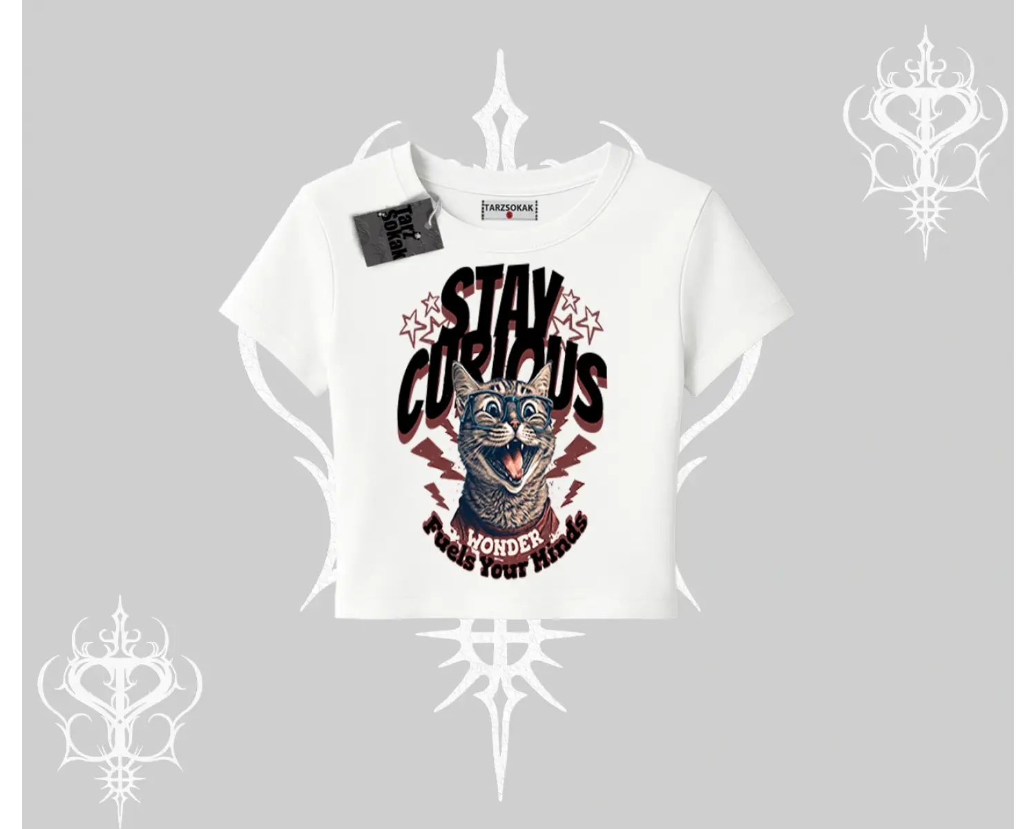 Stay Curious Kedi Baskılı Babby Tee Tshirt