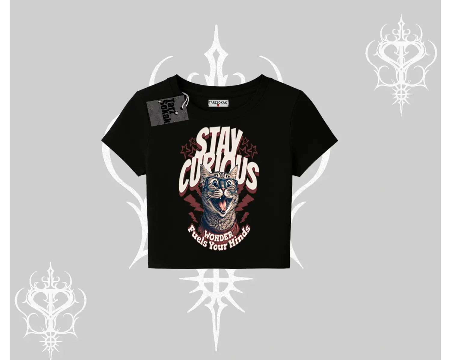 Stay Curious Kedi Baskılı Babby Tee Tshirt