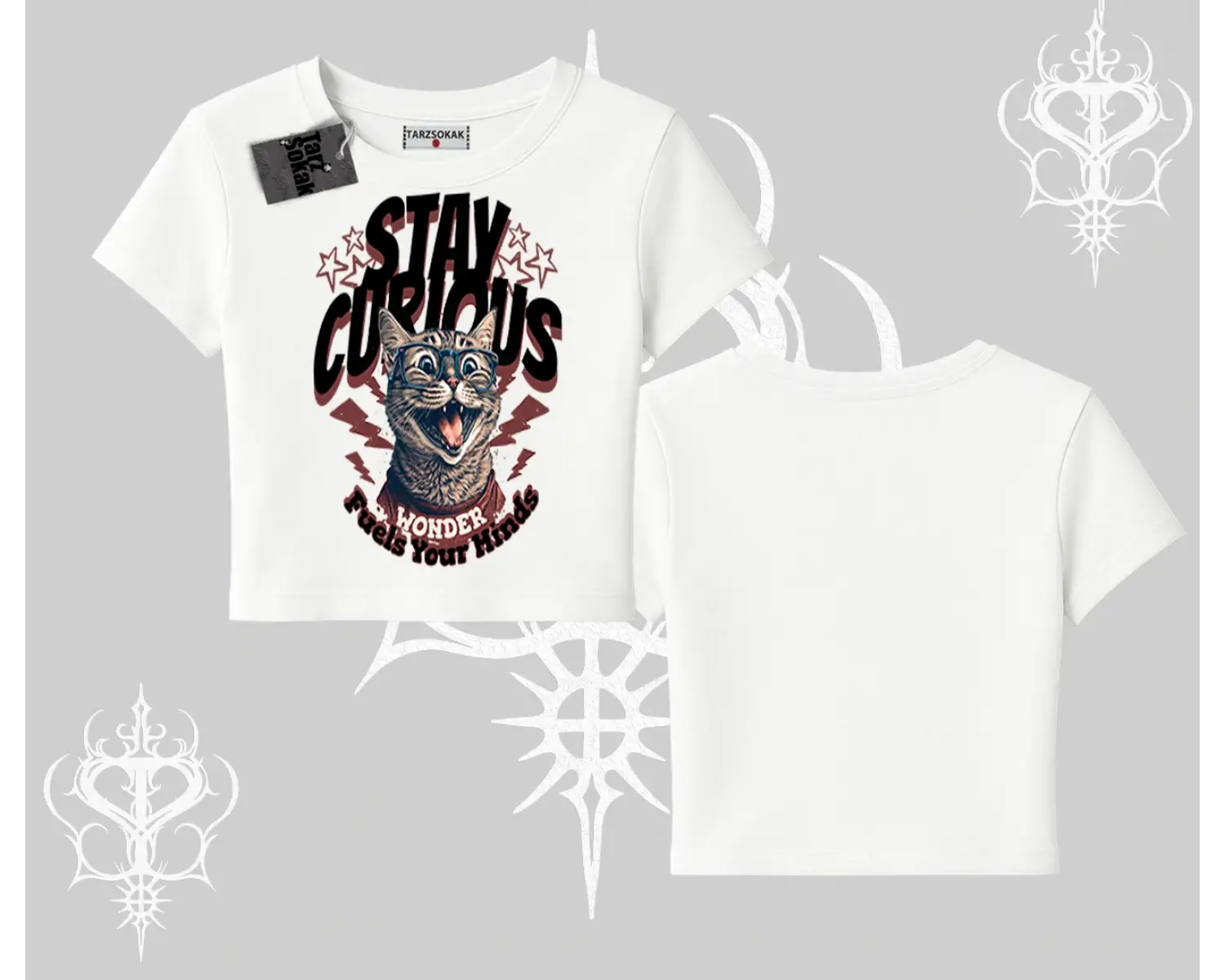 Stay Curious Kedi Baskılı Babby Tee Tshirt