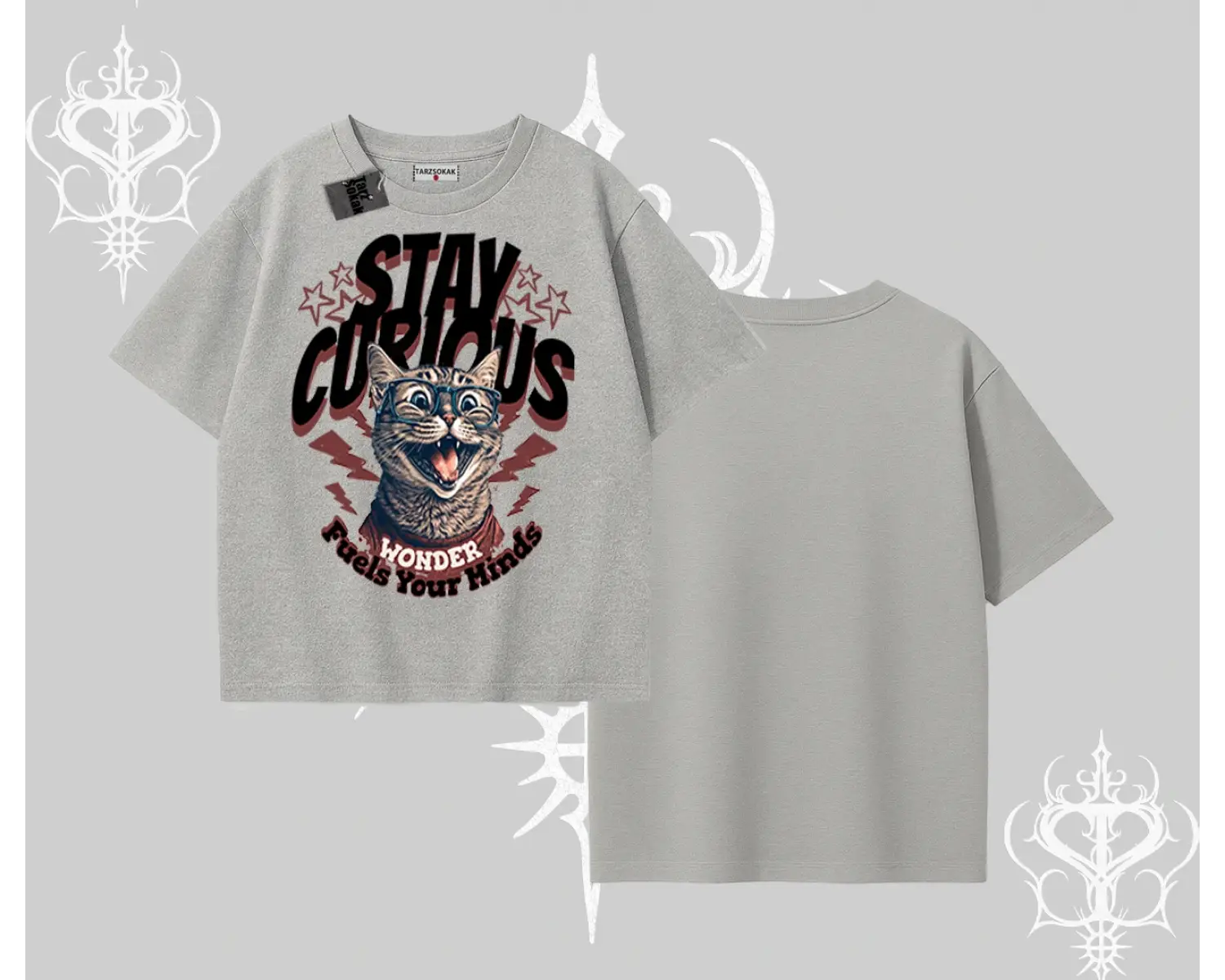 Stay Curious Kedi Baskılı Oversize Tshirt