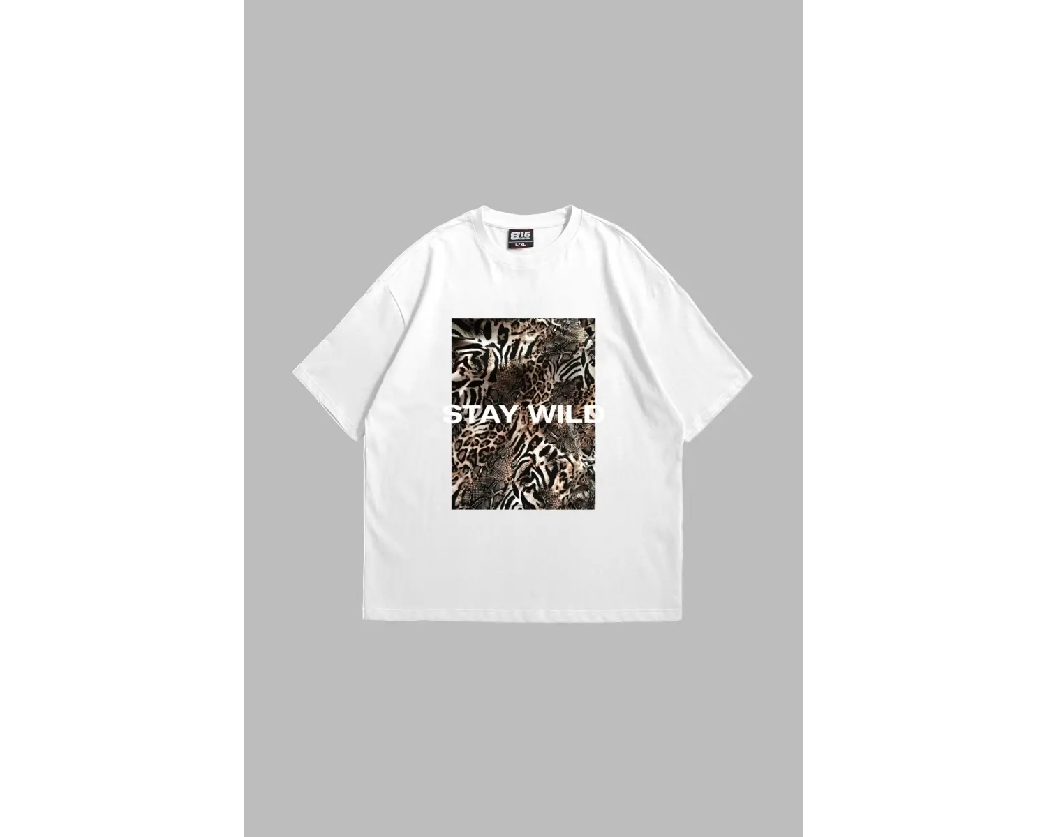 Stay Wild Leopar Baskılı 24/1 Oversize Unisex Beyaz