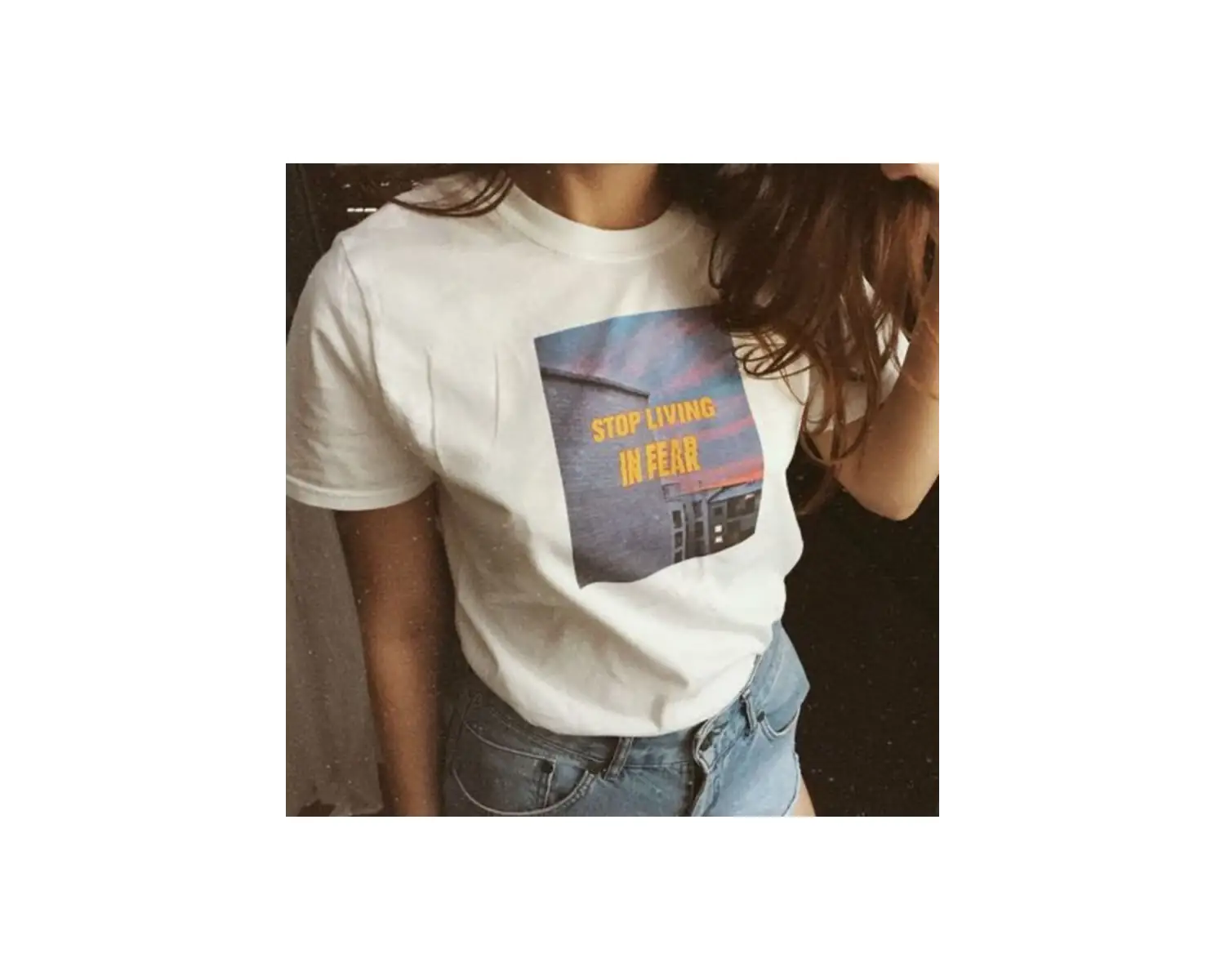 Stop Living In Fear. T-shirt Beyaz