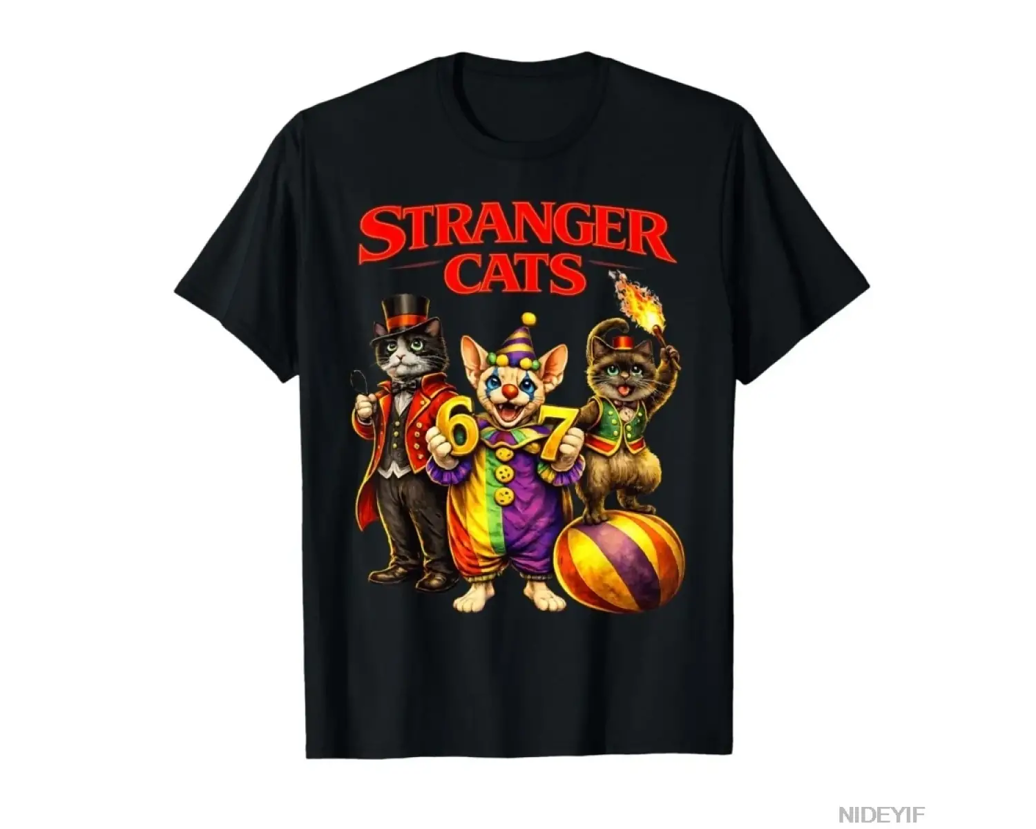 Stranger Cats Sirk Komik 6 7 Meme Kedi Parodisi Karnaval Tişörtü Erkek Kadın %100 Pamuklu Tiş