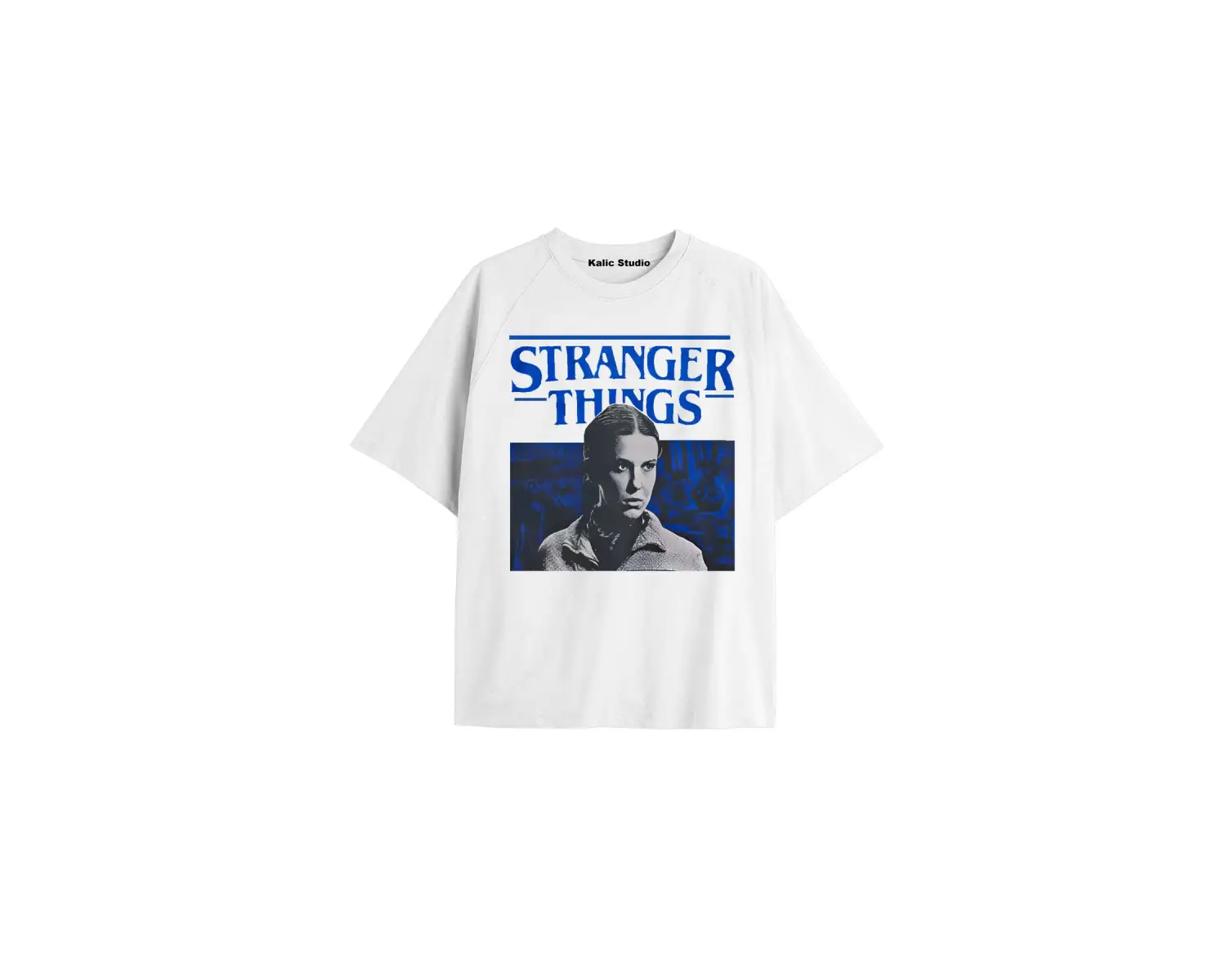 Stranger Things Baskılı oversize ünisex t-shirt beyaz