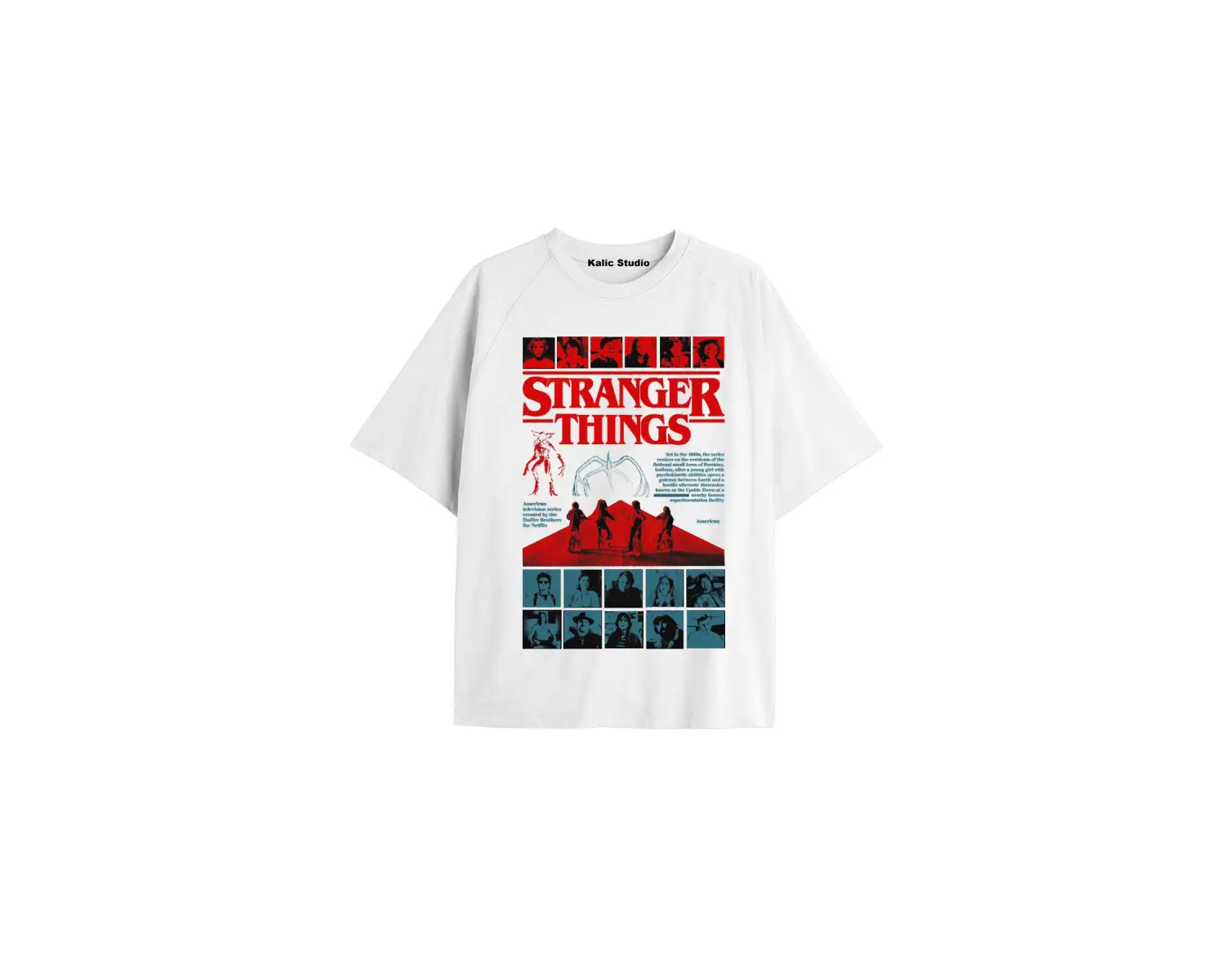 Stranger Things Baskılı oversize ünisex t-shirt beyaz