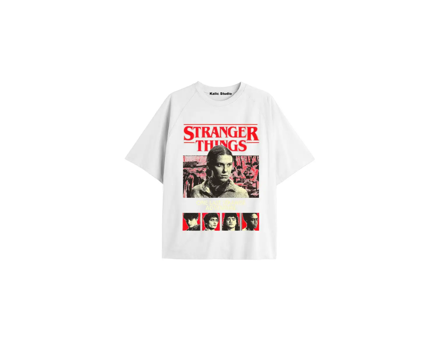 Stranger Things Baskılı oversize ünisex t-shirt beyaz
