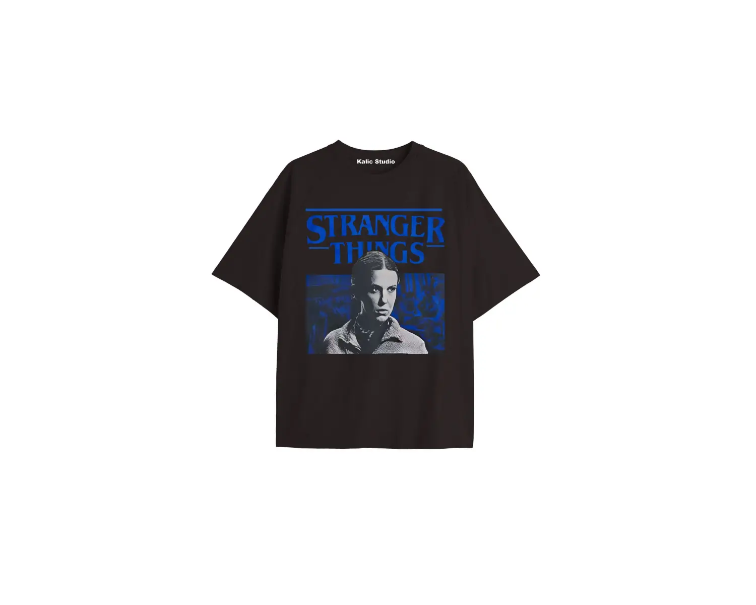 Stranger Things Baskılı oversize ünisex t-shirt siyah