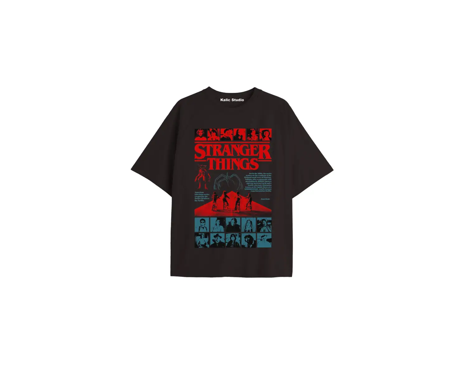 Stranger Things Baskılı oversize ünisex t-shirt siyah