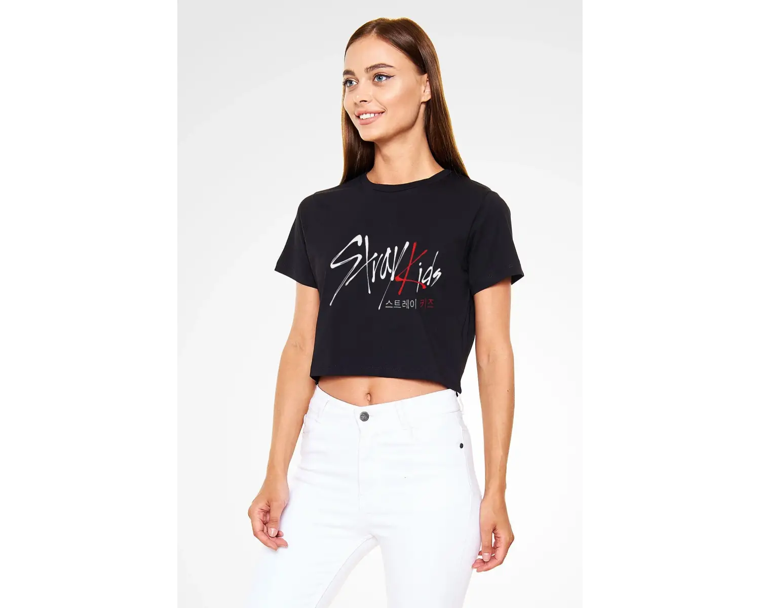Stray Kids K-pop Siyah Crop Top Tişört