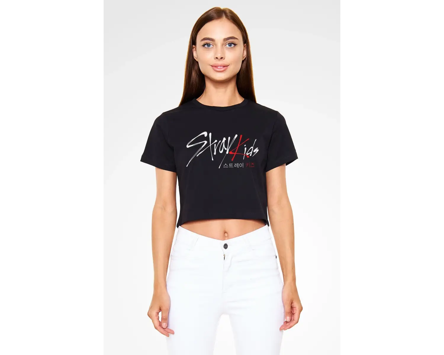 Stray Kids K-pop Siyah Crop Top Tişört