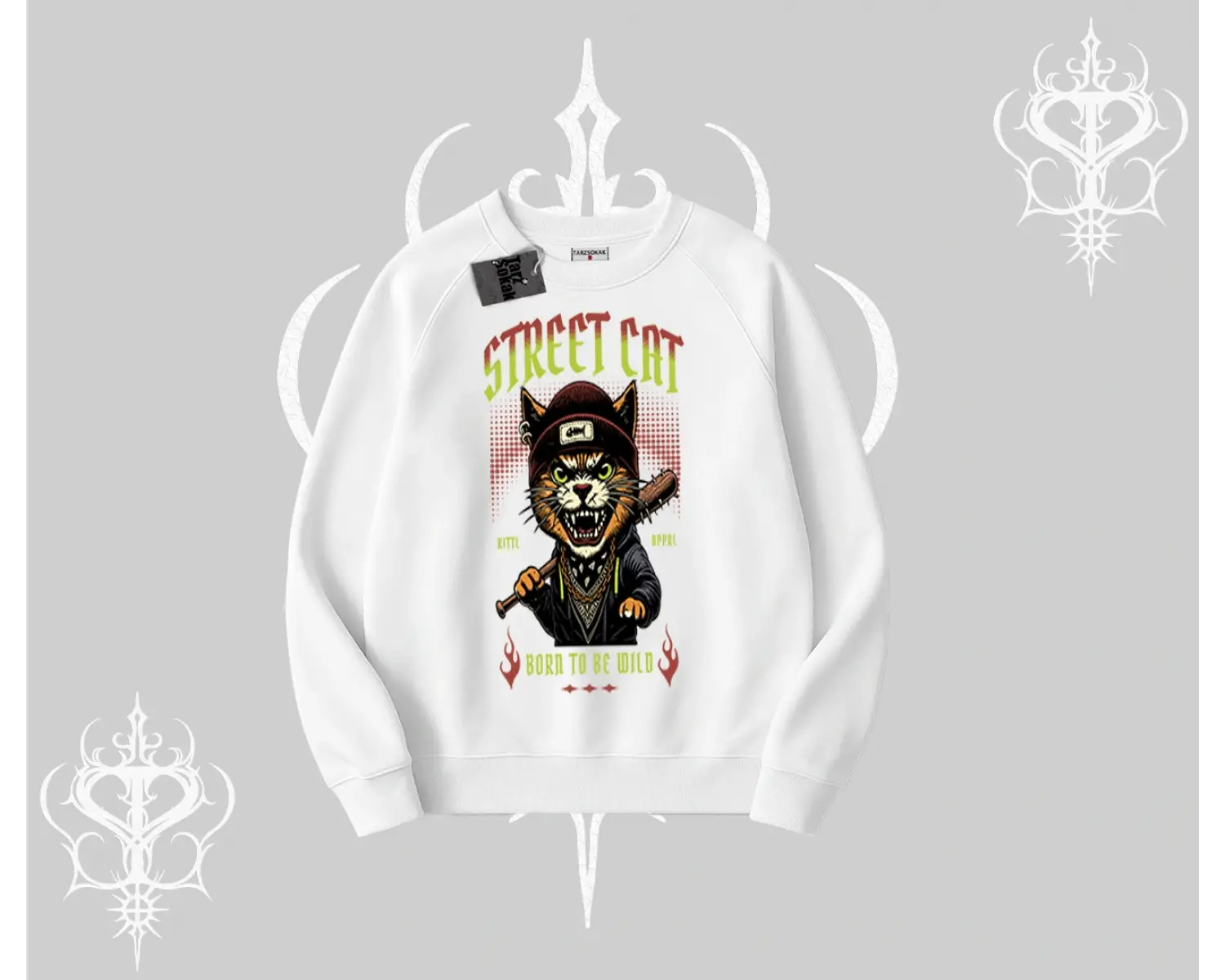 Street Cat Kedi Baskılı Biskilet Sweatshirt