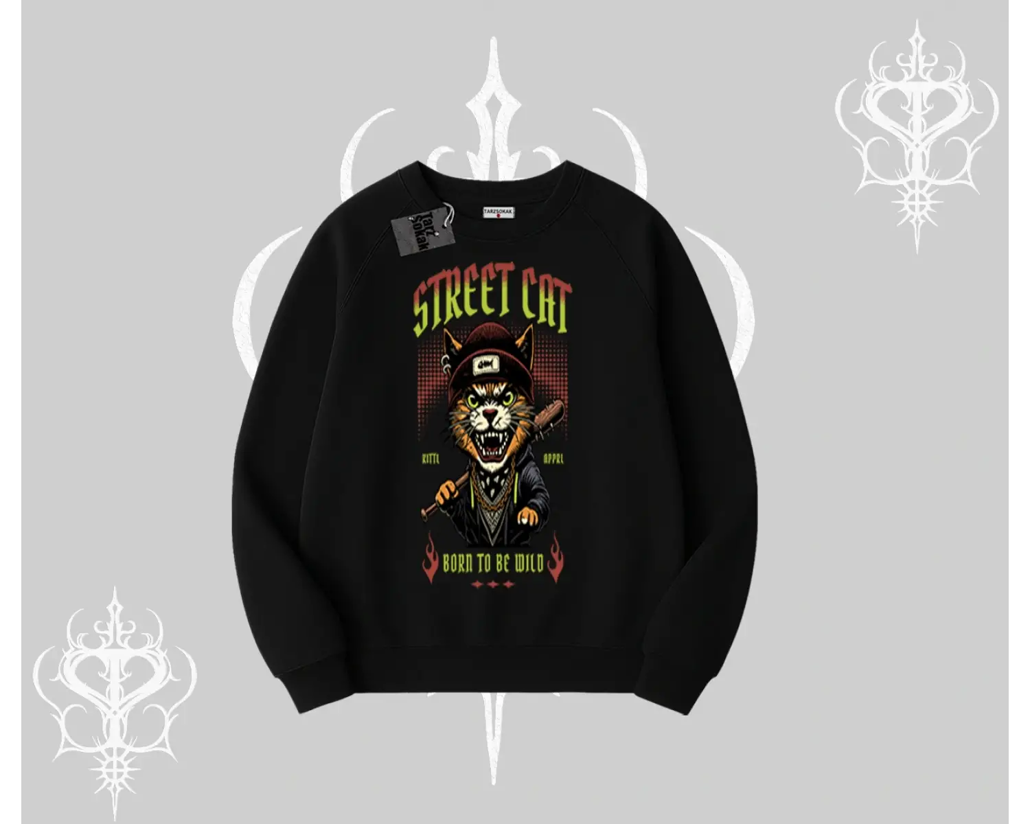 Street Cat Kedi Baskılı Biskilet Sweatshirt