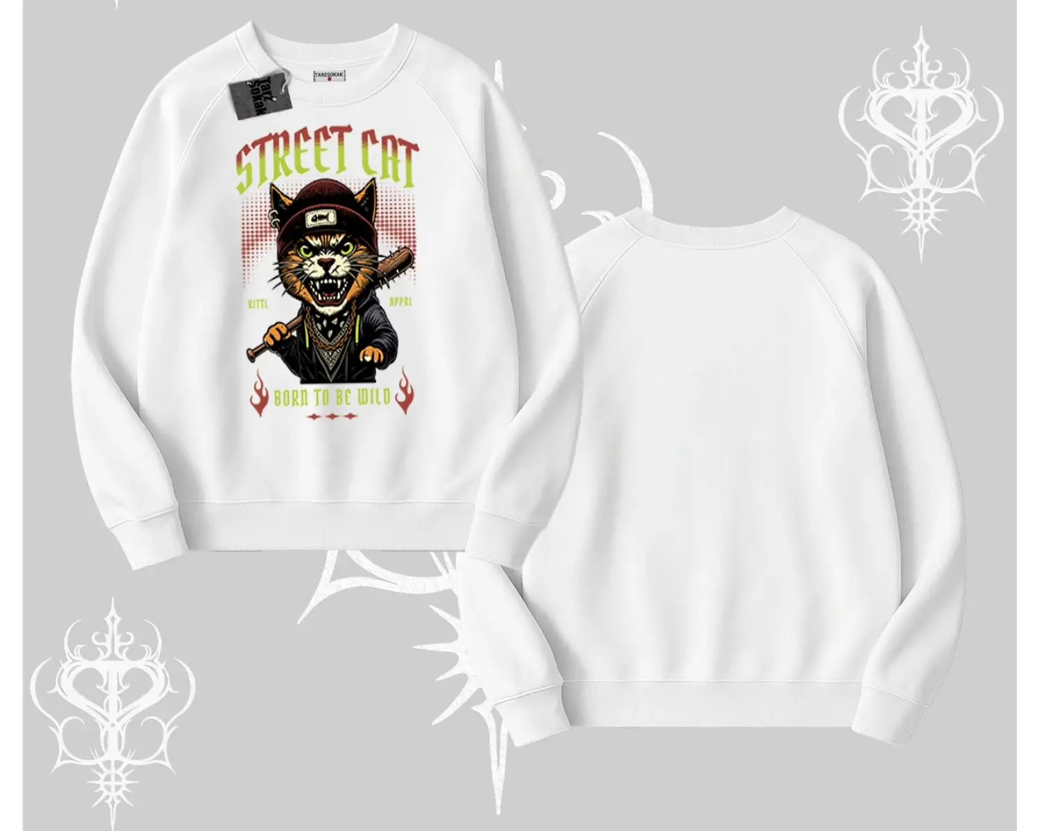 Street Cat Kedi Baskılı Biskilet Sweatshirt