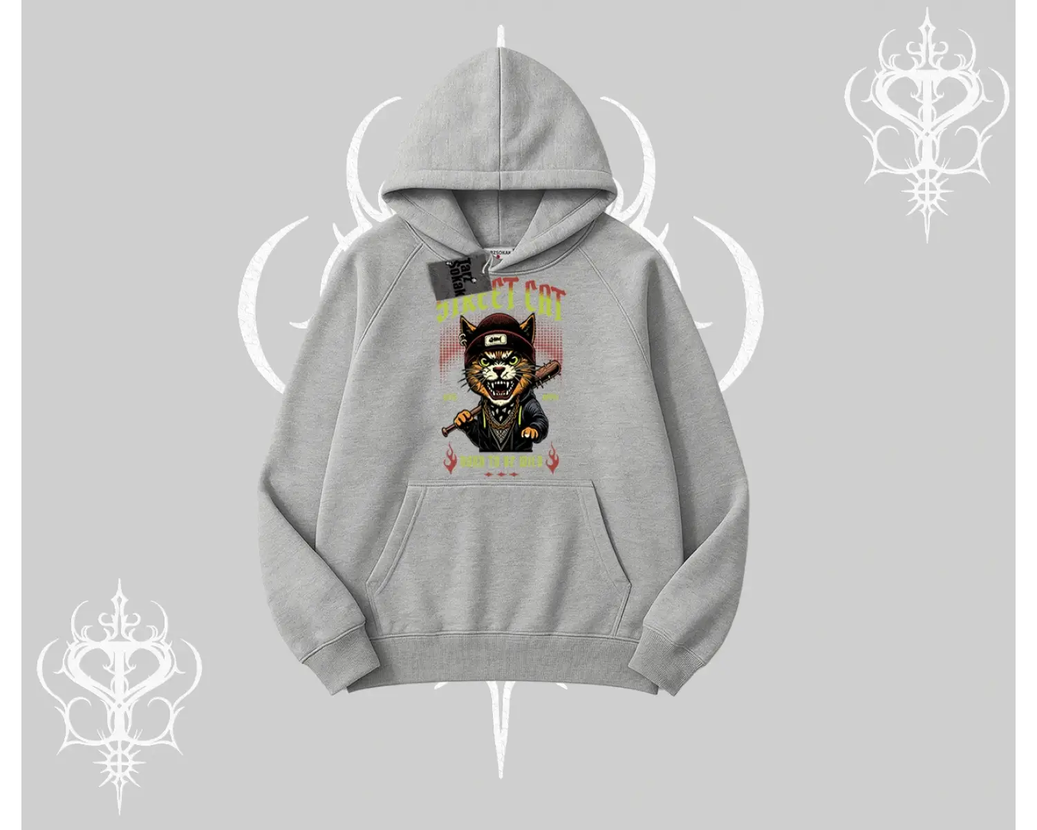 Street Cat Kedi Baskılı Kapşonlu Sweatshirt