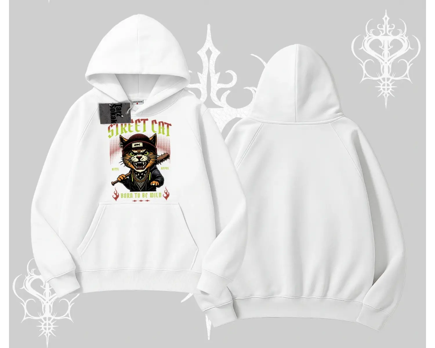 Street Cat Kedi Baskılı Kapşonlu Sweatshirt