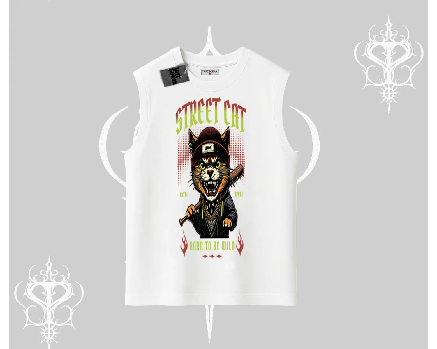 Street Cat Kedi Baskılı Kolsuz Tshirt