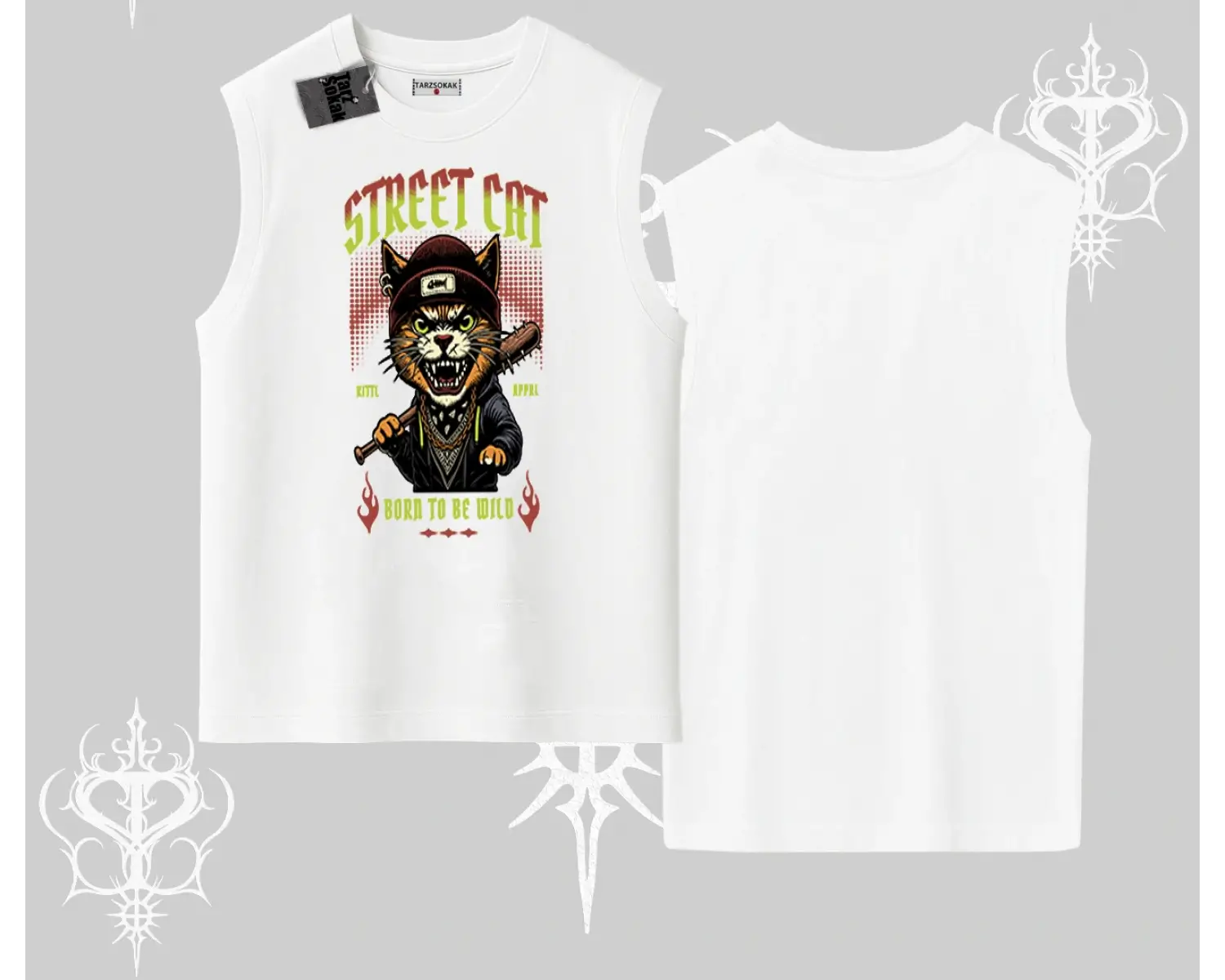 Street Cat Kedi Baskılı Kolsuz Tshirt