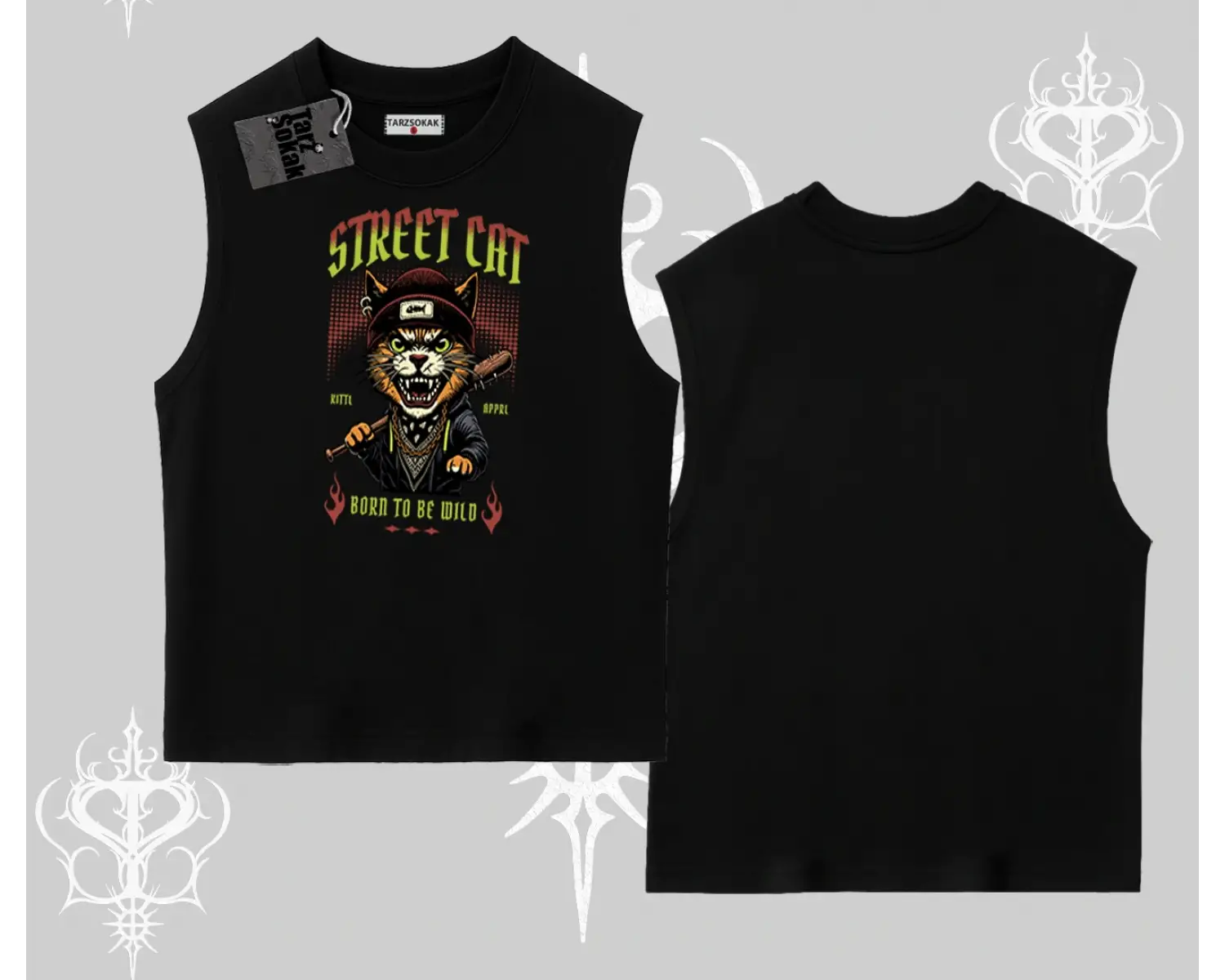 Street Cat Kedi Baskılı Kolsuz Tshirt