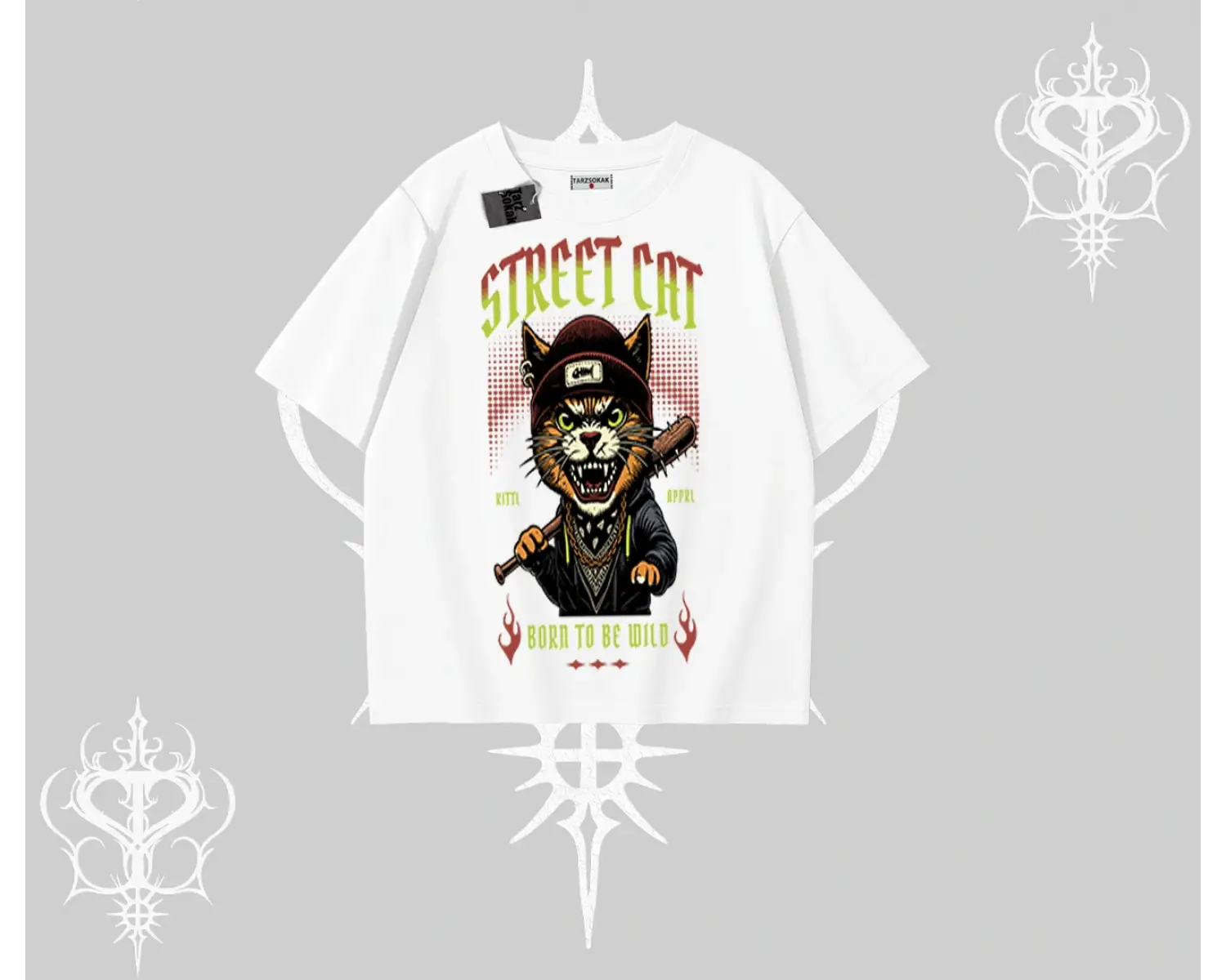 Street Cat Kedi Baskılı Oversize Tshirt