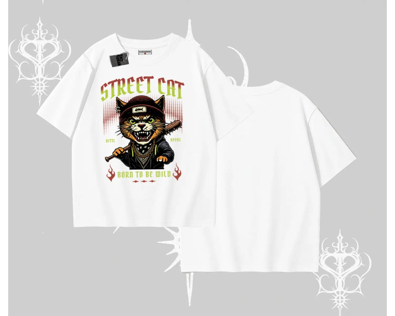 Street Cat Kedi Baskılı Oversize Tshirt