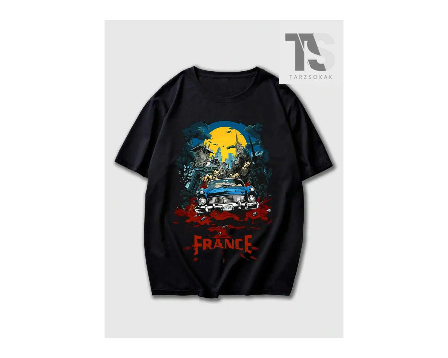 Street Life Erkek Araba Ve Mektup Baskılı T-shirt