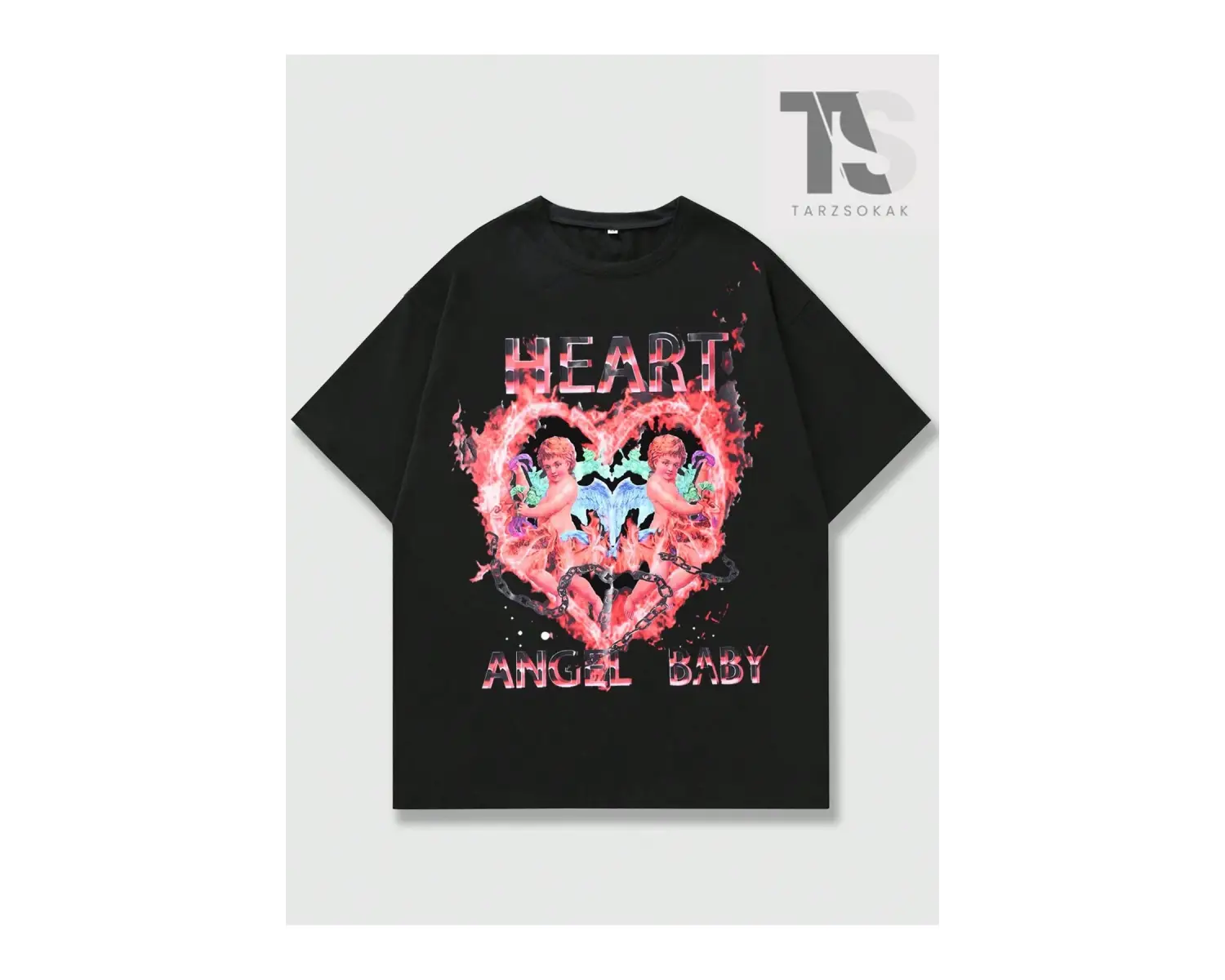 Street Life Erkek Kalp ve Harf Grafikli Tişört