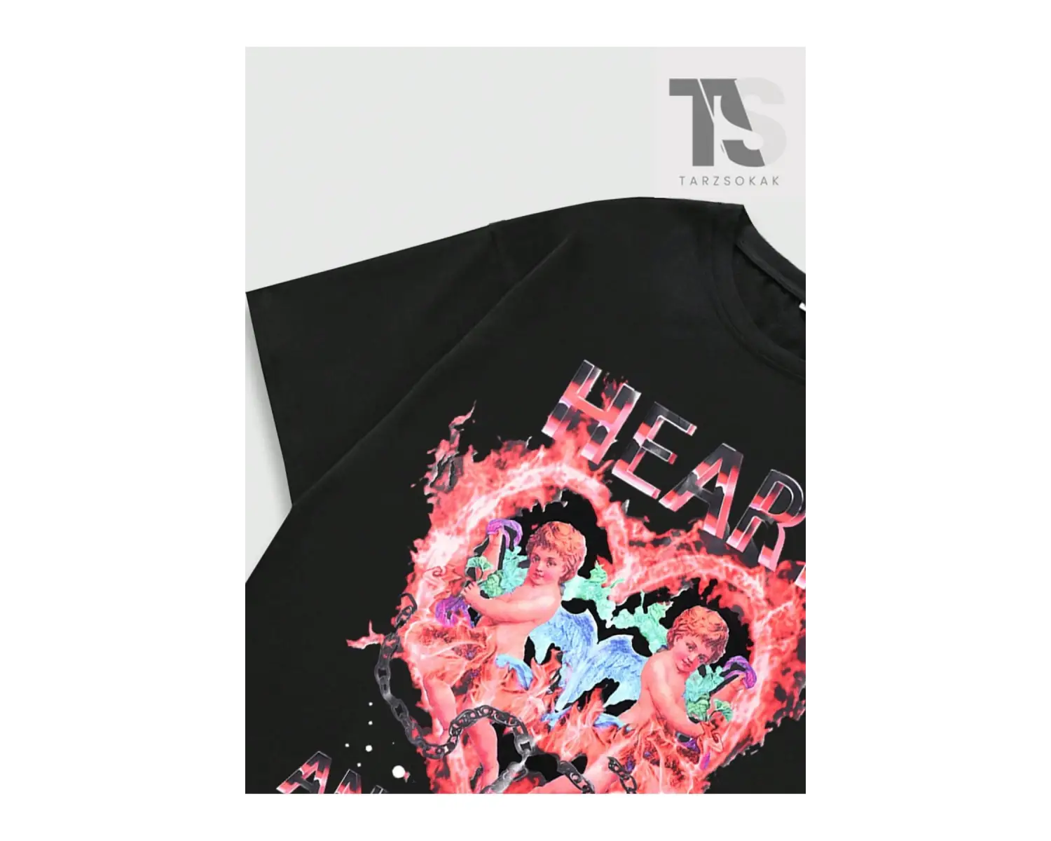 Street Life Erkek Kalp ve Harf Grafikli Tişört