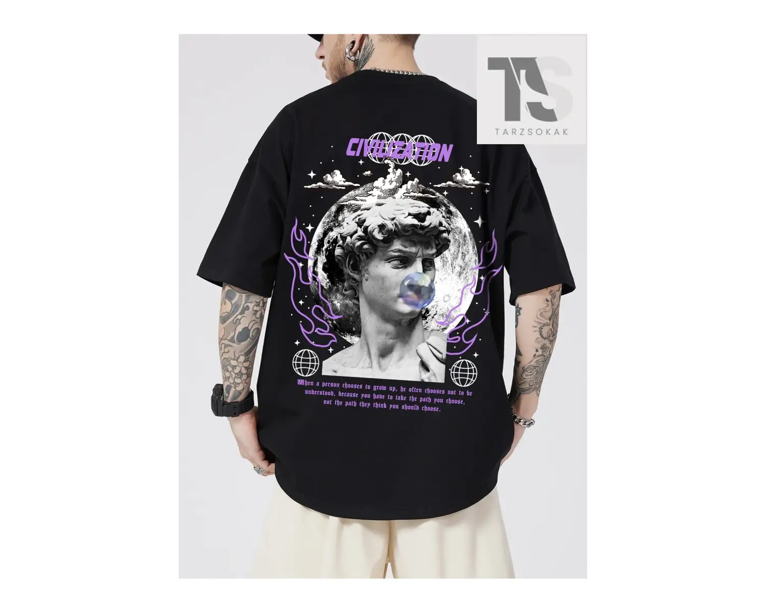 Street Life Erkek Kelebek Baskılı Tişört