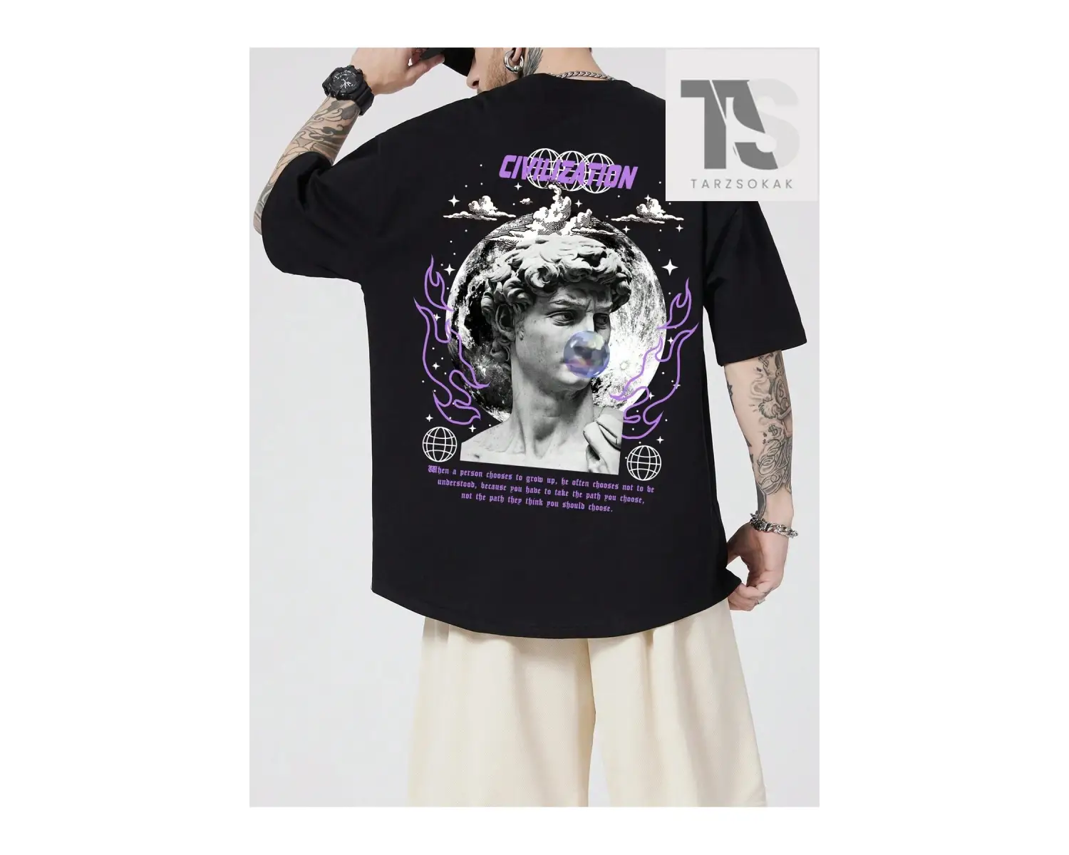 Street Life Erkek Kelebek Baskılı Tişört