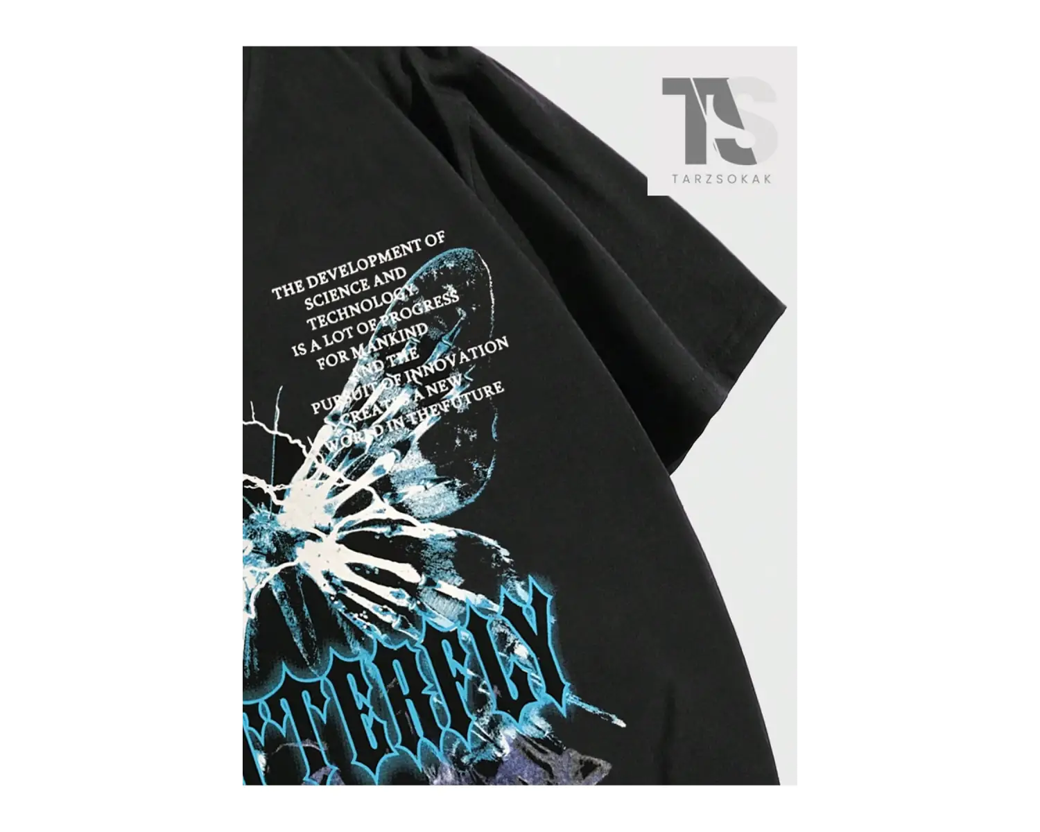 Street Life Erkek Kelebek & Slogan Desenli Kısa Kollu Tişört