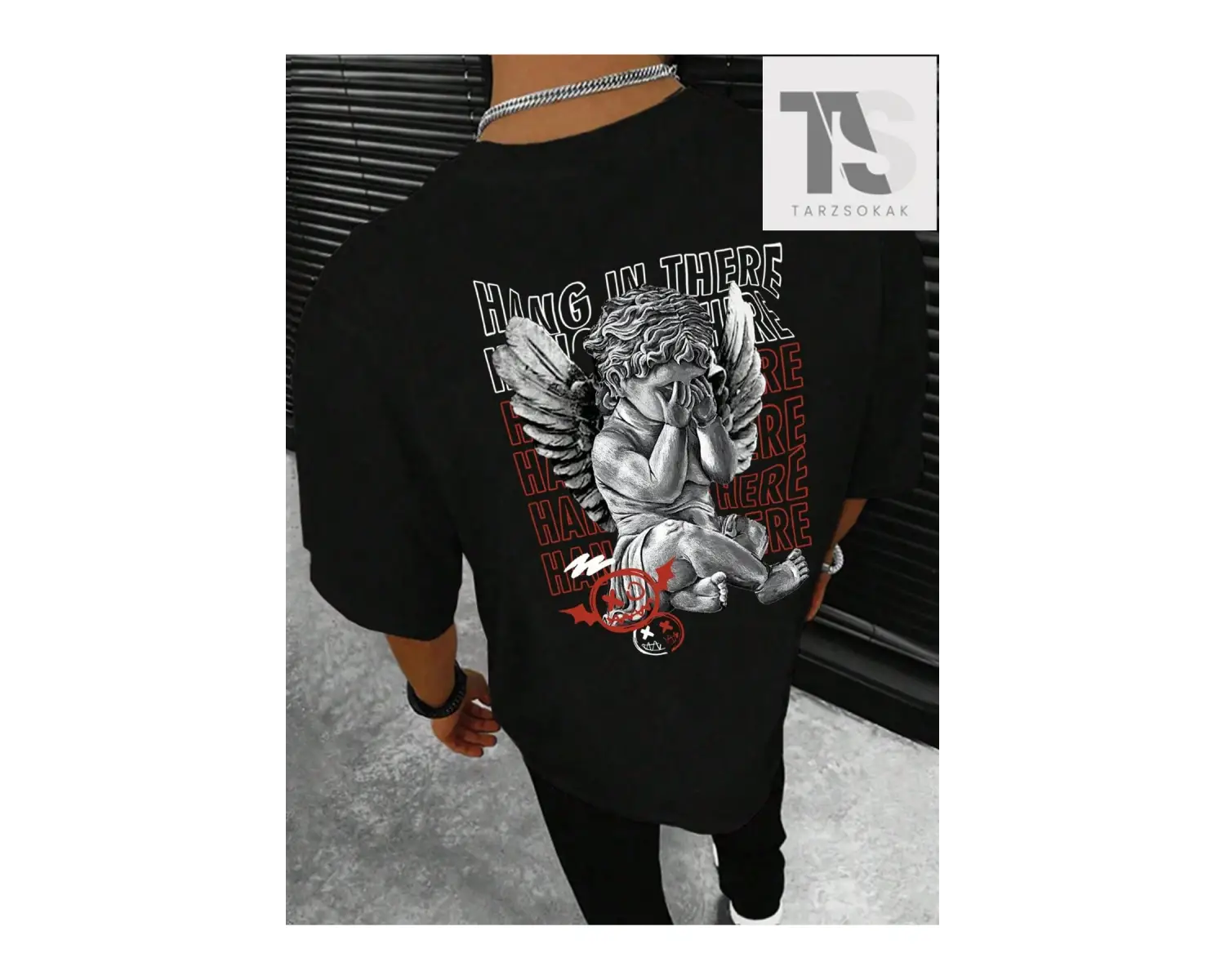 Street Life Erkek Mektup ve Ağaç Baskı Yuvarlak Yaka Tişört