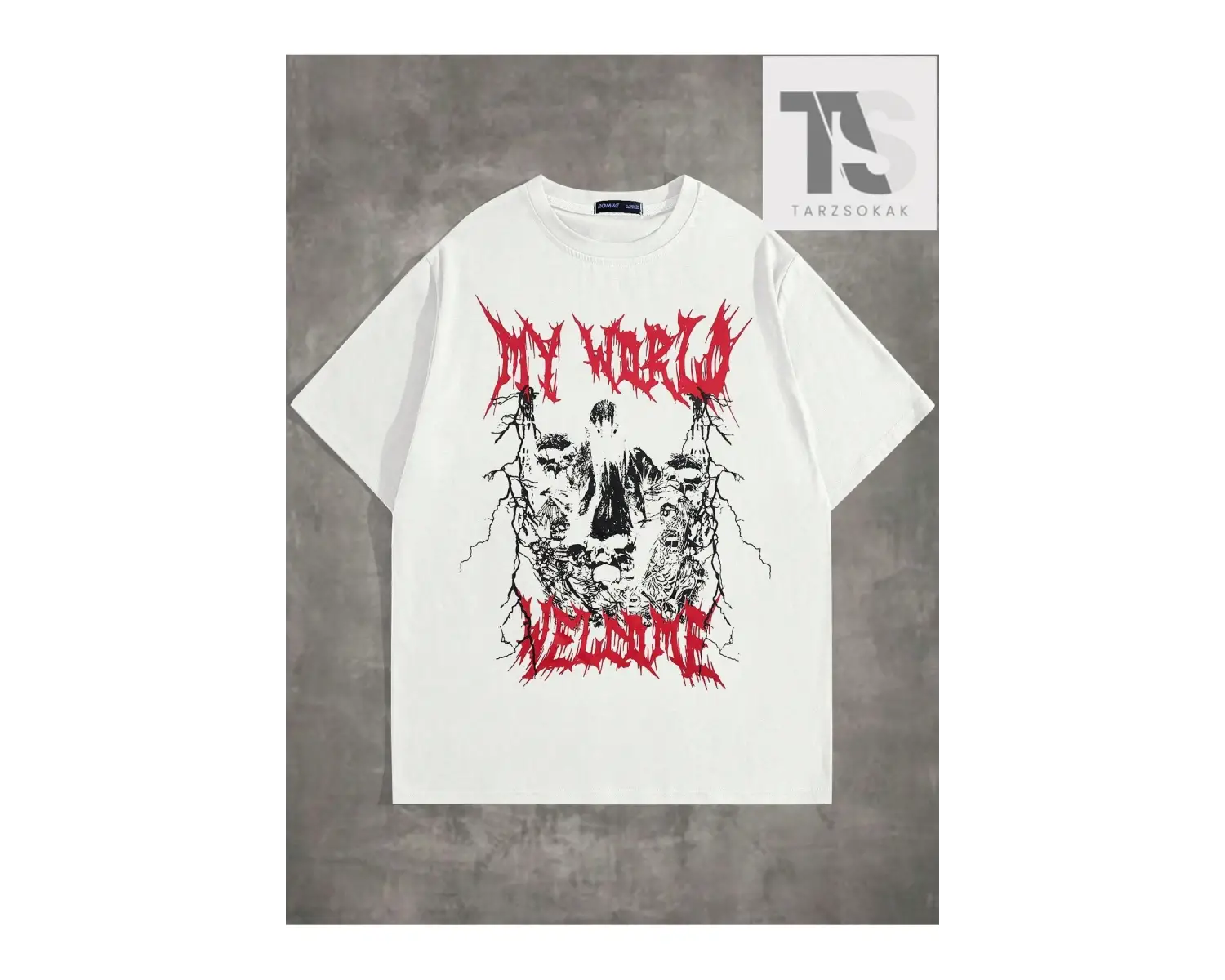 Street Life Erkek Mektup ve Örümcek Baskılı Tişört