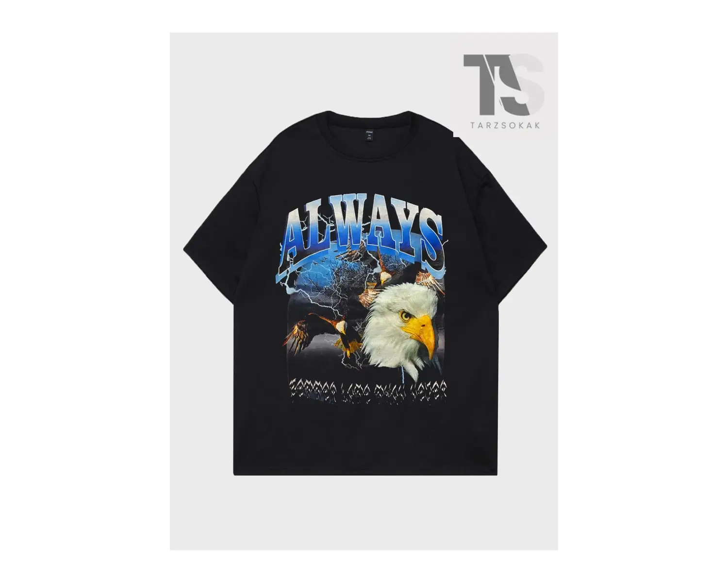 Street Life Erkek Pamuk Kartal ve Mektup Grafik Damla Omuz Tişört