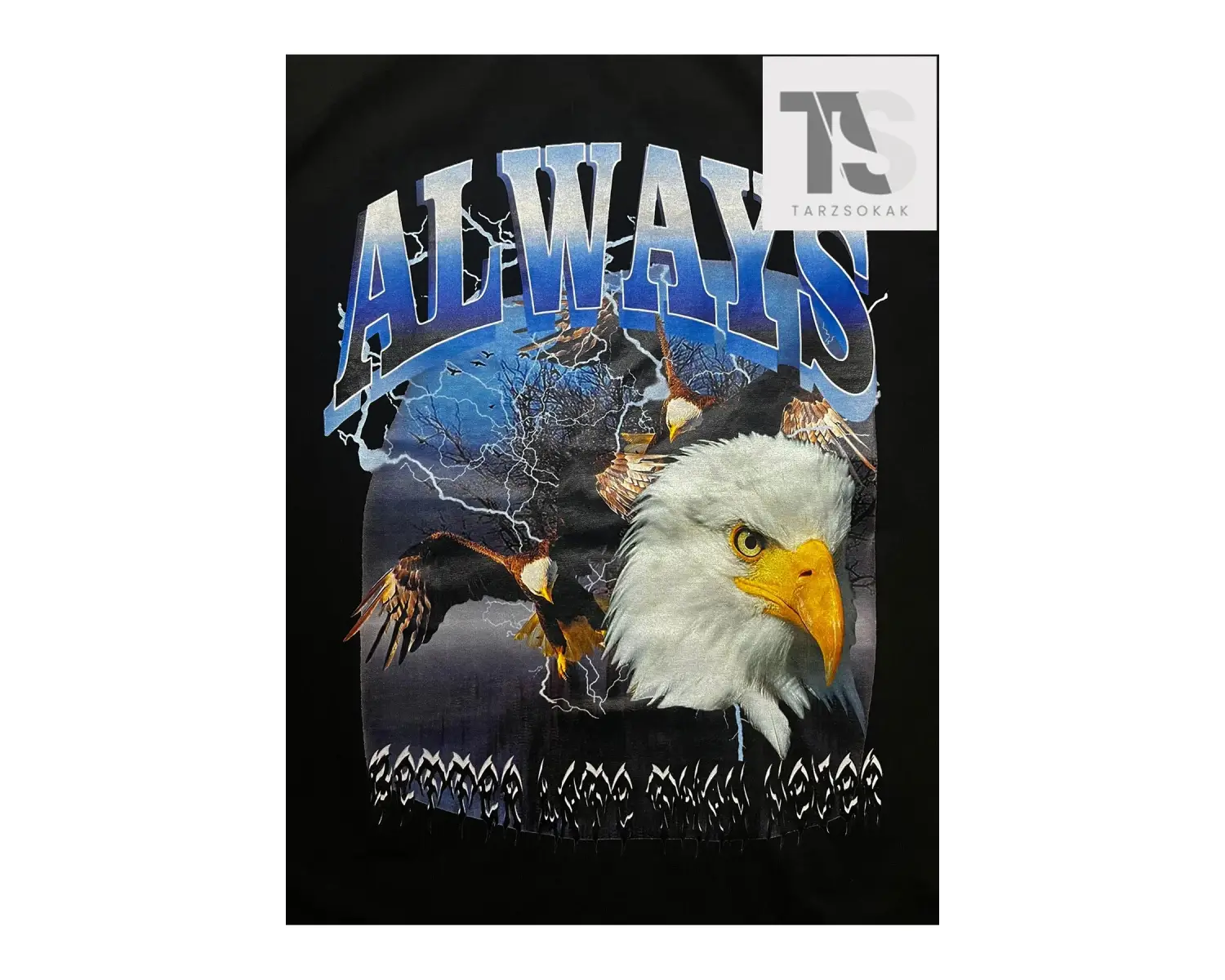 Street Life Erkek Pamuk Kartal ve Mektup Grafik Damla Omuz Tişört