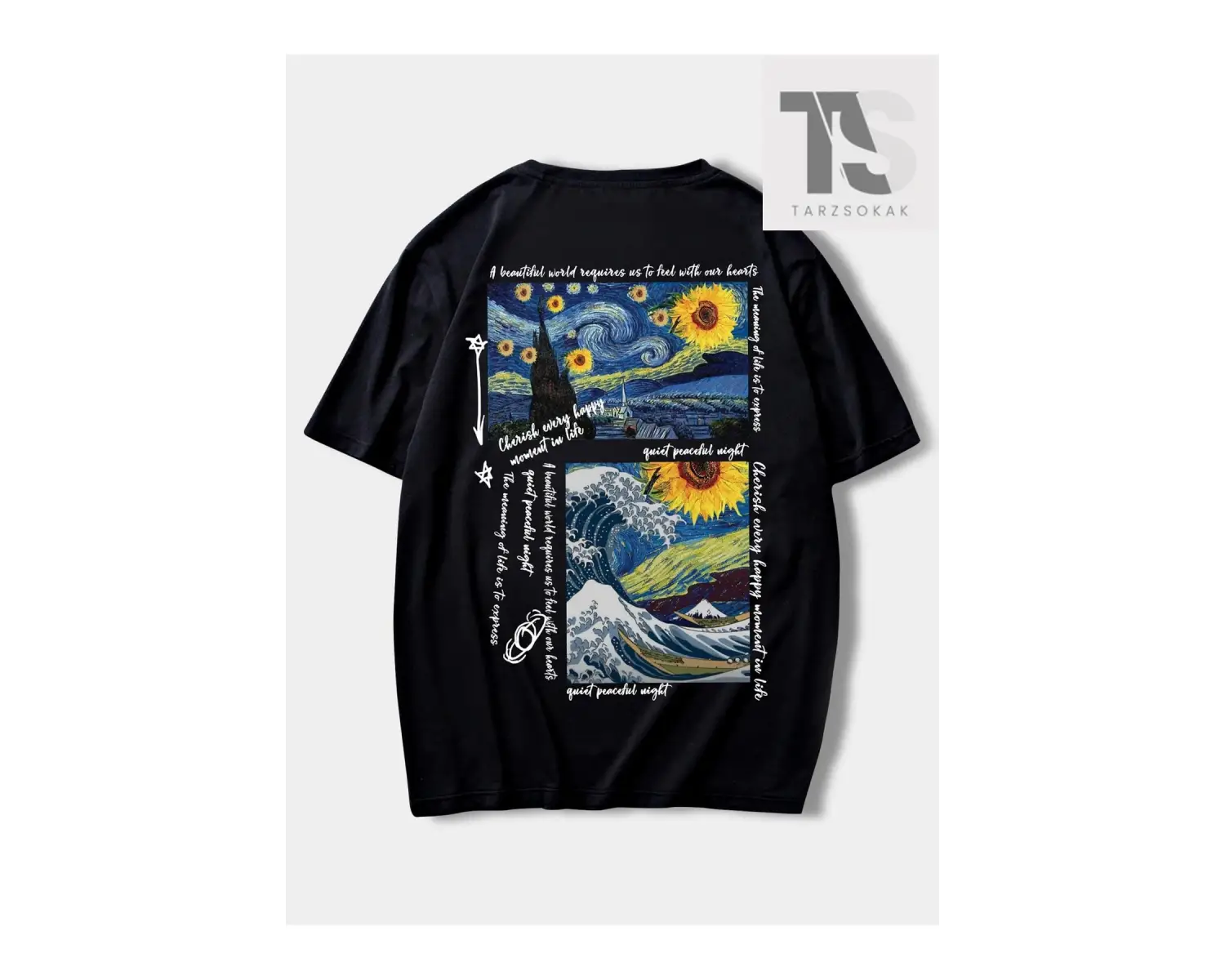 Street Life Erkek Slogan & Ayçiçeği Baskılı Tişört