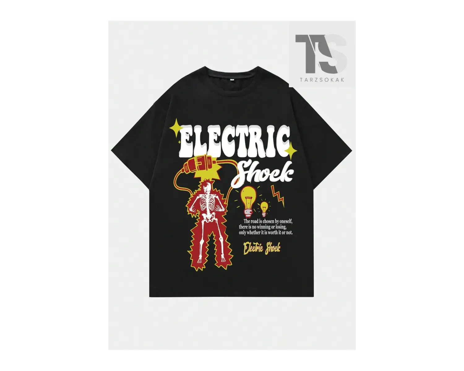 Street Life Erkek Slogan ve İskelet Baskılı Tişört