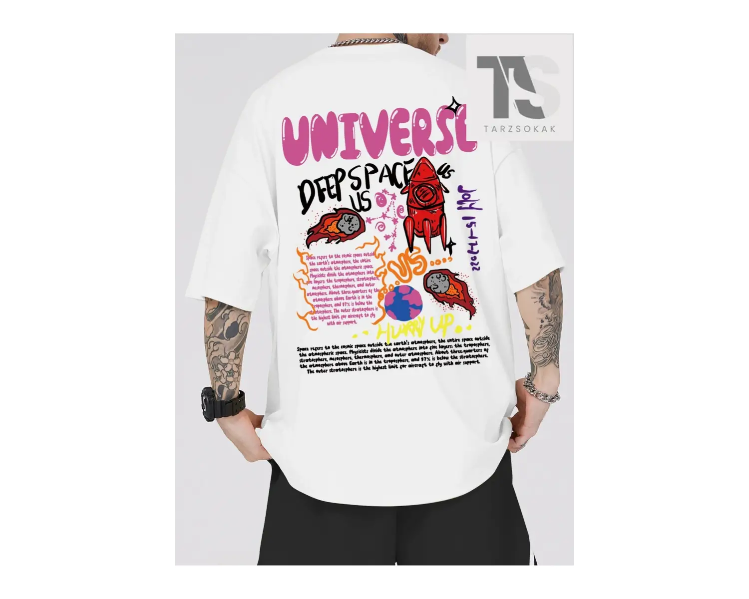 Street Life Erkek Sloganlı ve Karikatür Grafikli Tişört